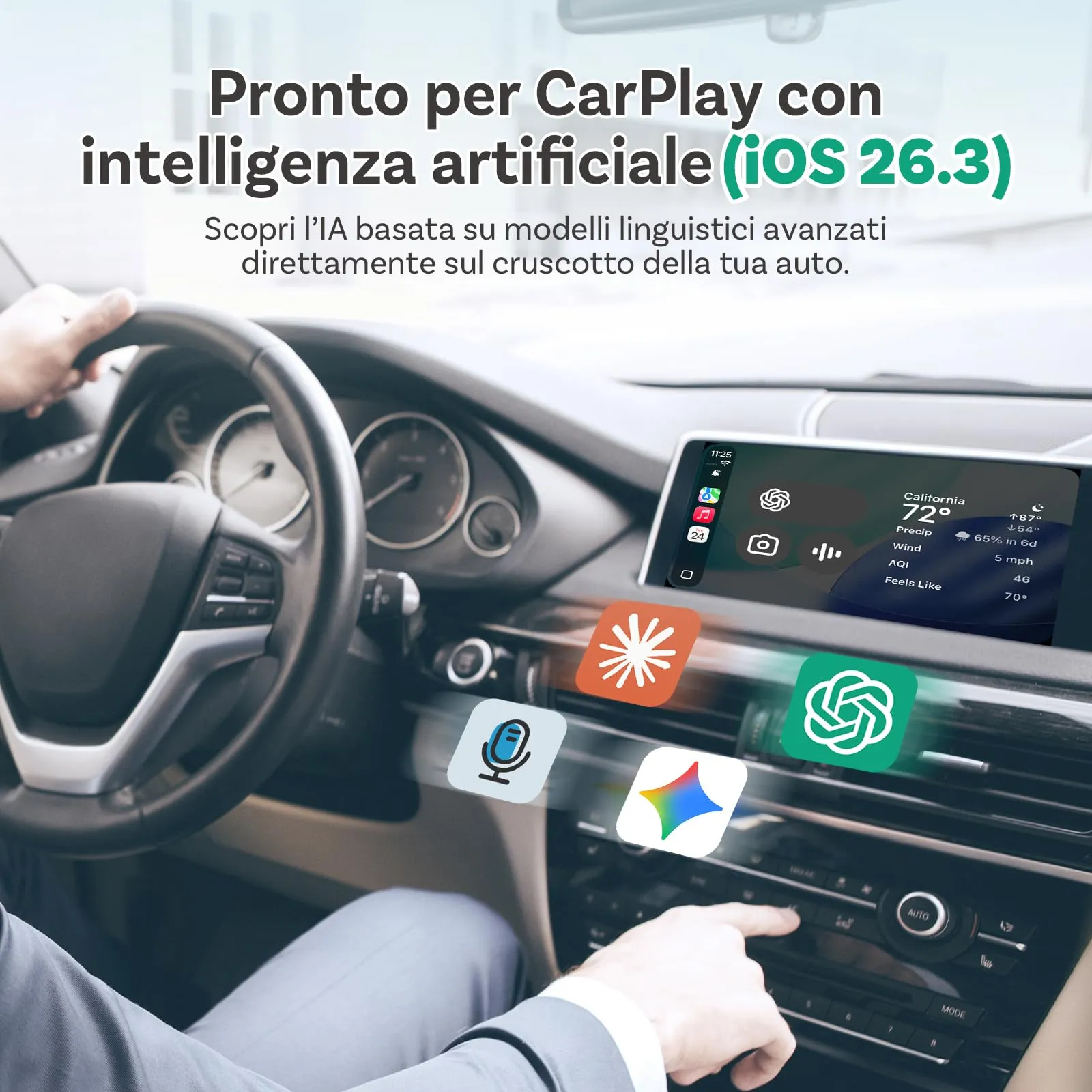 OTTOCAST Play2Video Ultra 2026 AI Box, Adattatore CarPlay Wireless e Android Auto, YouTube Prime Video Spotify, WiFi 6, 4GB+32GB, Plug & Play per Auto con CarPlay Cablato dal 2016 - immagine 6