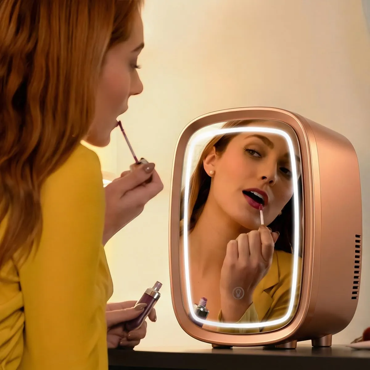 Cecotec Frigorifero Cosmetici 4L CoolingBeauty 4000 Mirror Rose.Con Specchio, Luce LED 3 Intensita, Raffreddamento fino 5°C, Maniglia Superiore, Basso Rumore, Ripiano Interno, Cosmetici Sempre Freschi - immagine 4