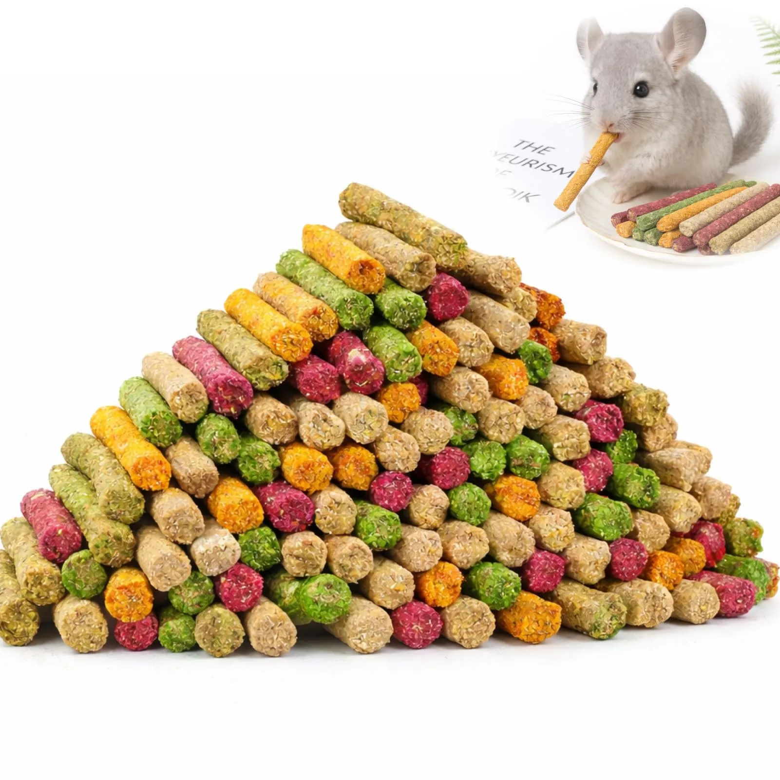 Rowglow 120g Bastoncini Di Fieno Naturale 20pcs, Bastoncino Timothy Fiocchi Di Barbabietola Erba Medica Giochi Per Cincillà Criceto Porcellino D'India(120g Bastoncini Di Fieno) - immagine 1