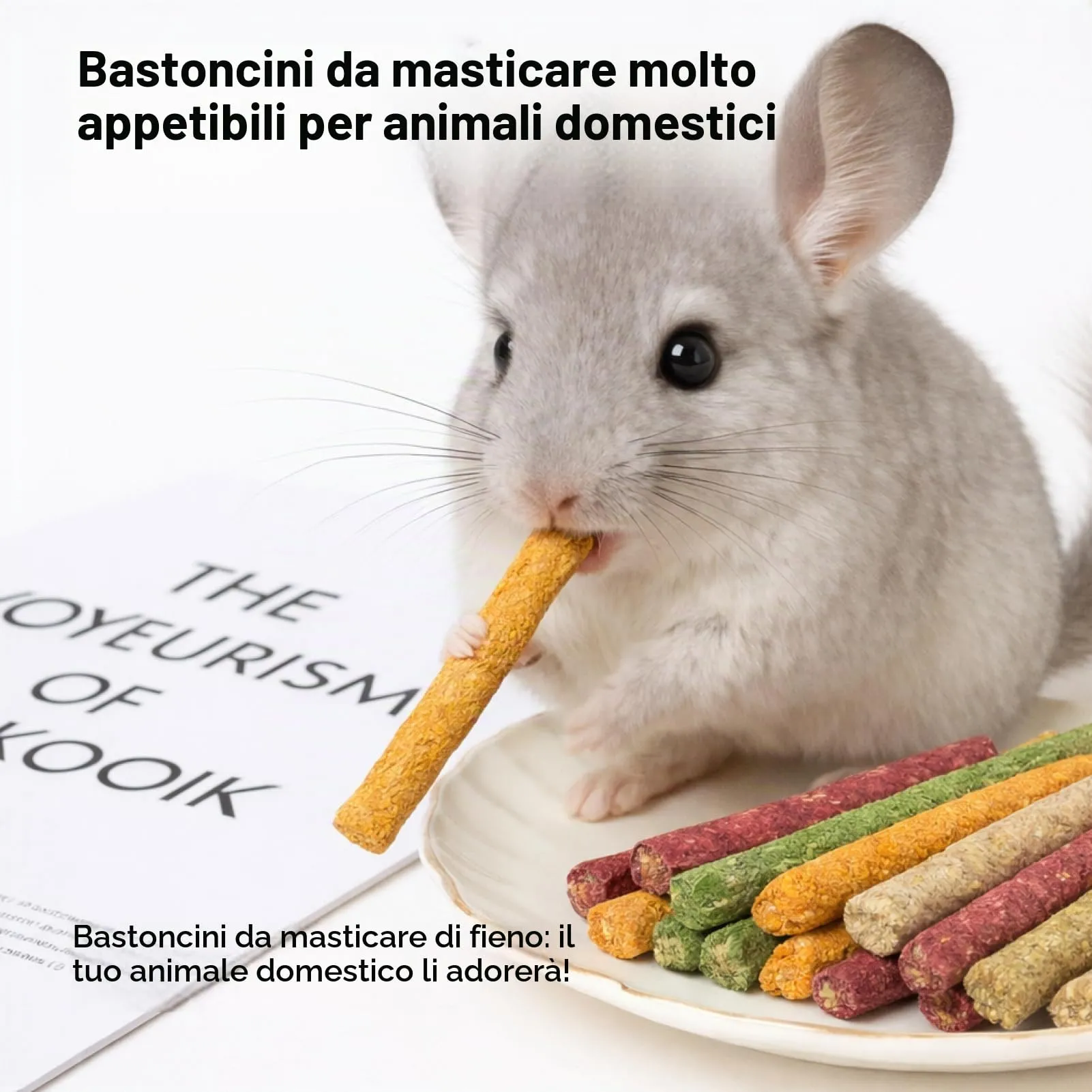 Rowglow 120g Bastoncini Di Fieno Naturale 20pcs, Bastoncino Timothy Fiocchi Di Barbabietola Erba Medica Giochi Per Cincillà Criceto Porcellino D'India(120g Bastoncini Di Fieno) - immagine 4