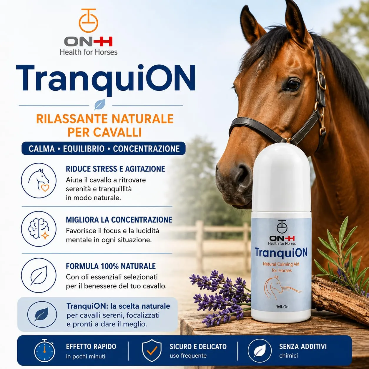 ON-H TranquiON Roll-On per Cavalli | Gel Rilassante Naturale Antistress | Applicazione Localizzata - Ideale Prima di Trasporto, Gara e Lavoro | azione Calmante senza Sedazione | Uso Quotidiano - immagine 2