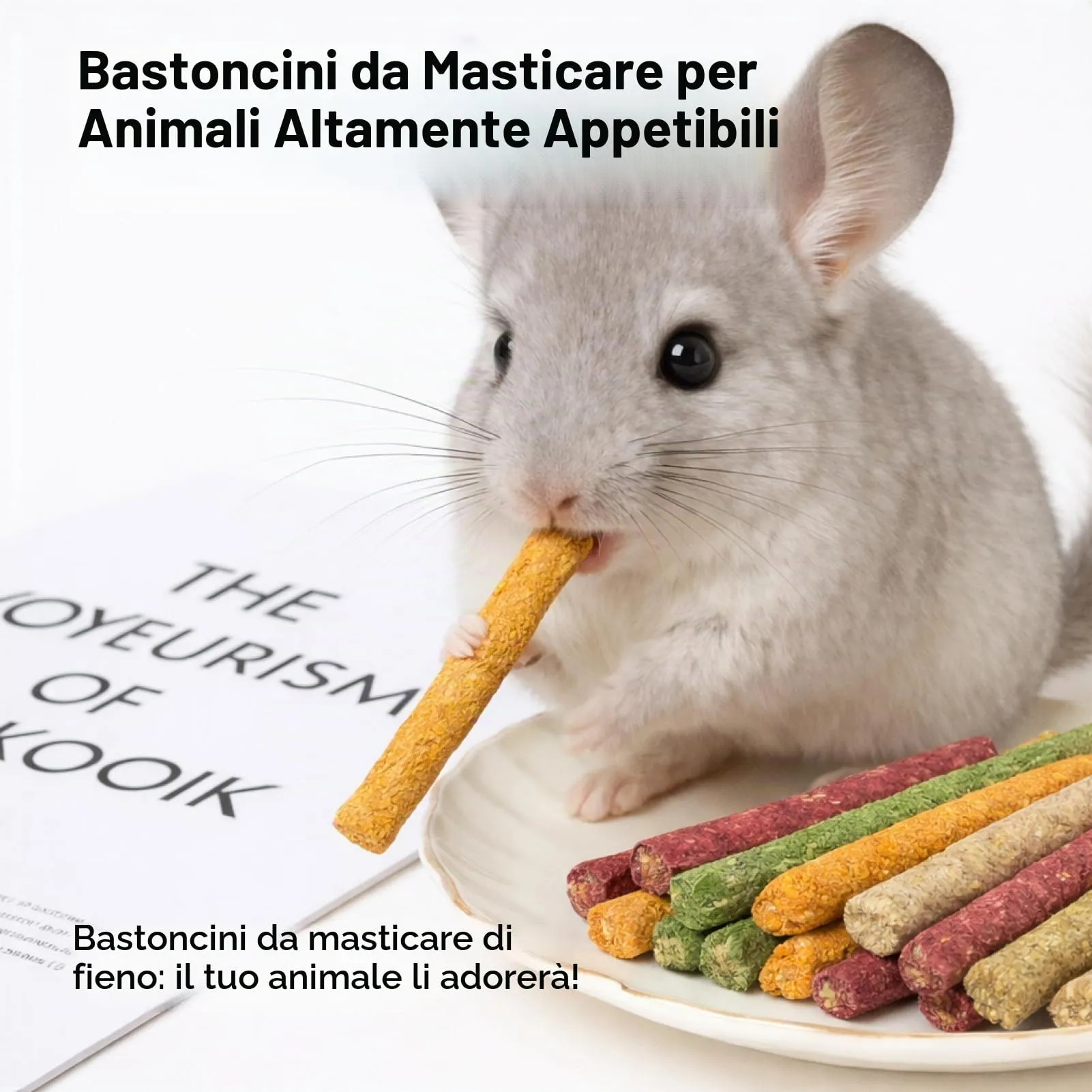 Rowglow 500g Bastoncini Di Fieno Naturale 85pcs, Bastoncino Timothy Fiocchi Di Barbabietola Erba Medica Giochi Per Cincillà Criceto Porcellino D'India (500g Bastoncini Di Fieno) - immagine 4
