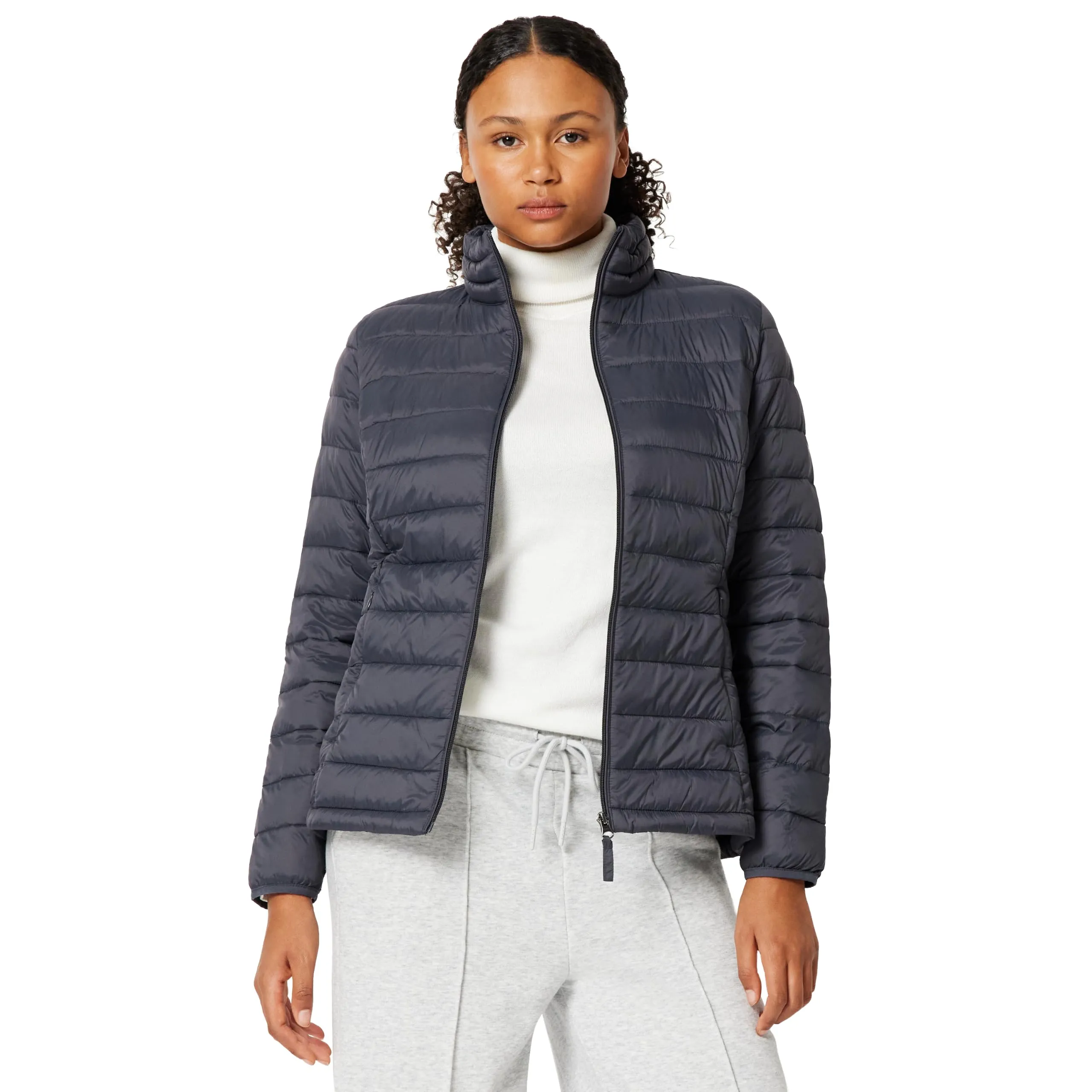 Amazon Essentials Piumino leggero a maniche lunghe resistente all'acqua ripiegabile (disponibile in taglie forti) Donna, Carbone, XXL - immagine 1