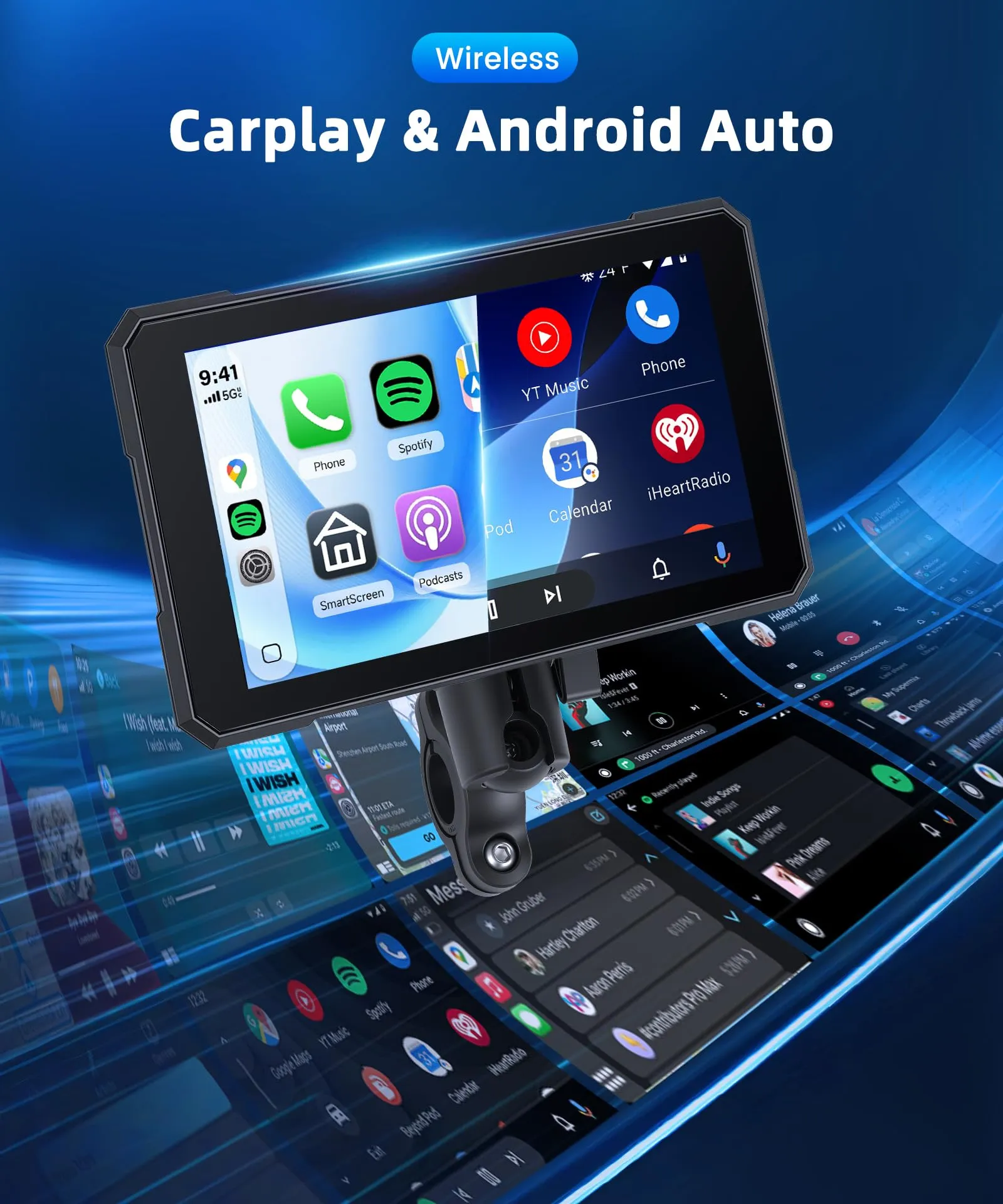 Rimoody Portatile Wireless Carplay Display Motociclo con Dashcam 2 Telecamera Fronte e Retro, 5 Pollici Touchscreen Carplay Android Auto Schermo per Motorbike con App/Bluetooth/IP68 étanche/GPS Navi - immagine 2