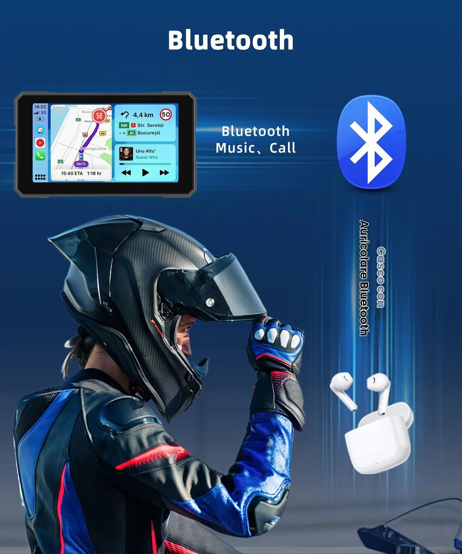 Rimoody Portatile Wireless Carplay Display Motociclo con Dashcam 2 Telecamera Fronte e Retro, 5 Pollici Touchscreen Carplay Android Auto Schermo per Motorbike con App/Bluetooth/IP68 étanche/GPS Navi - immagine 5