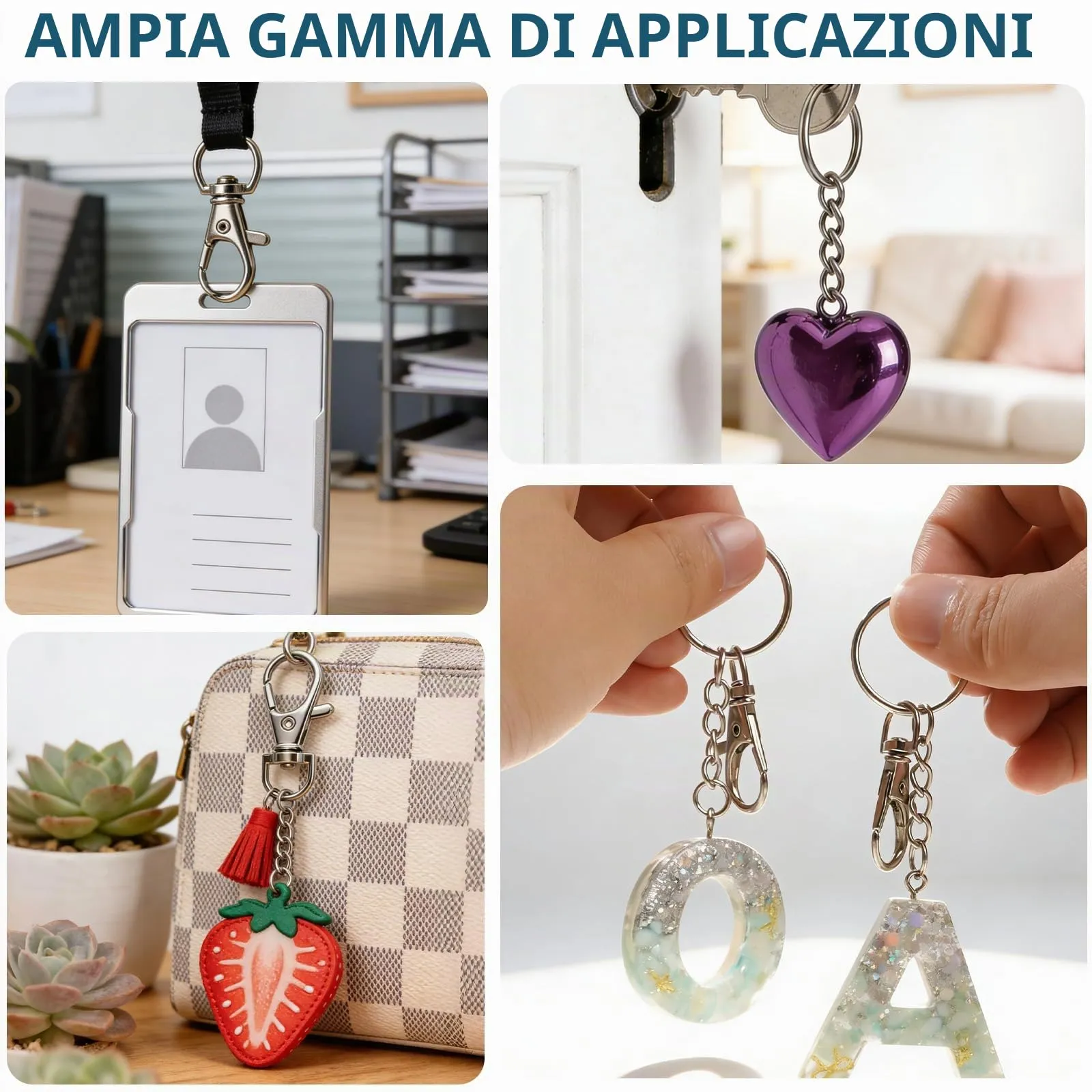 VINATO 150 Pezzi Set Anelli Portachiavi Alliaggio di Zinco, con Catenella Anelli Aperti Moschettoni Girevoli, Keychain kit Moschettone Portachiavi per Fai da te Mestieri Artigianato (Argento) - immagine 7