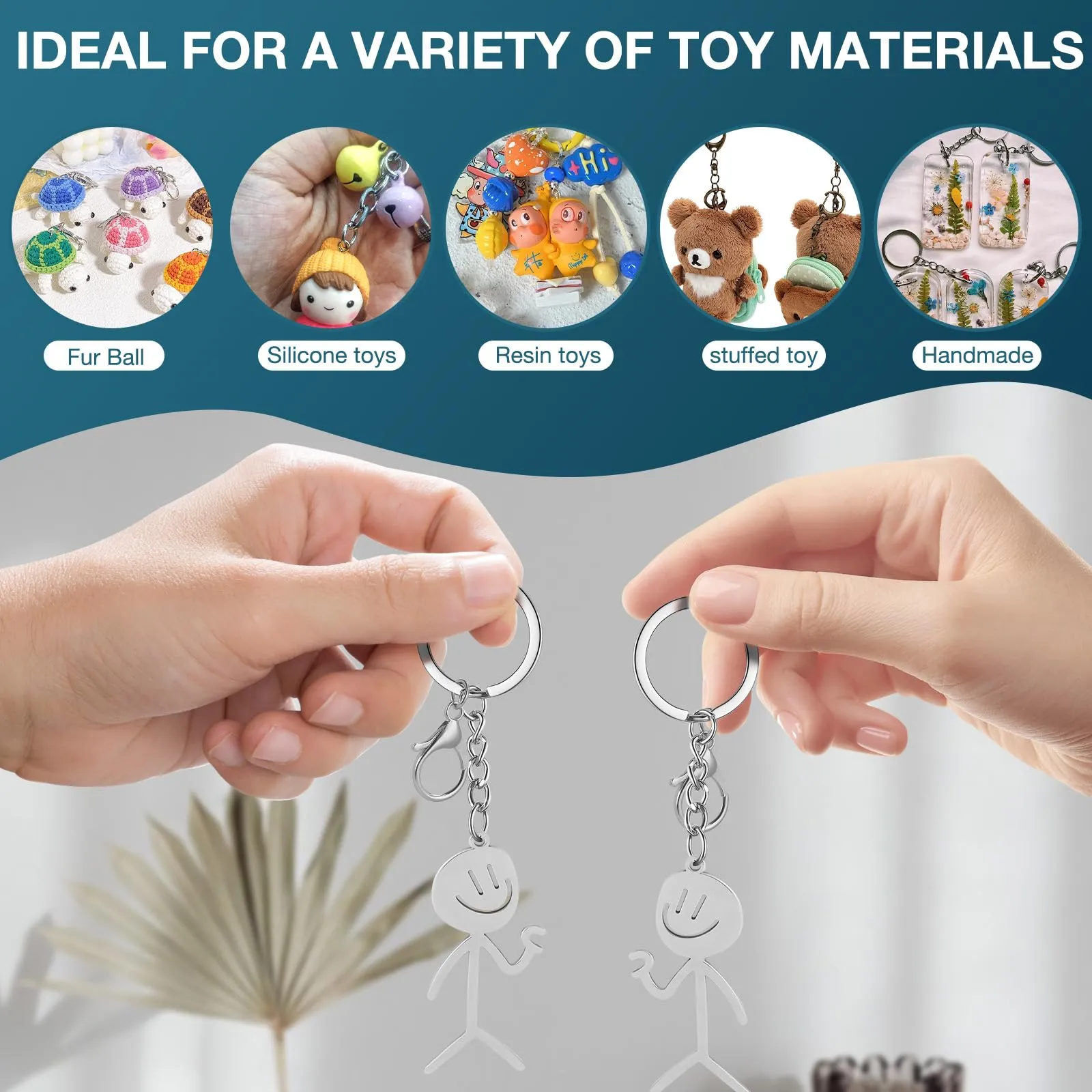 VINATO 150 Pezzi Set Anelli Portachiavi Alliaggio di Zinco, con Catenella Anelli Aperti Moschettoni Girevoli, Keychain kit Moschettone Portachiavi per Fai da te Mestieri Artigianato (Argento) - immagine 8