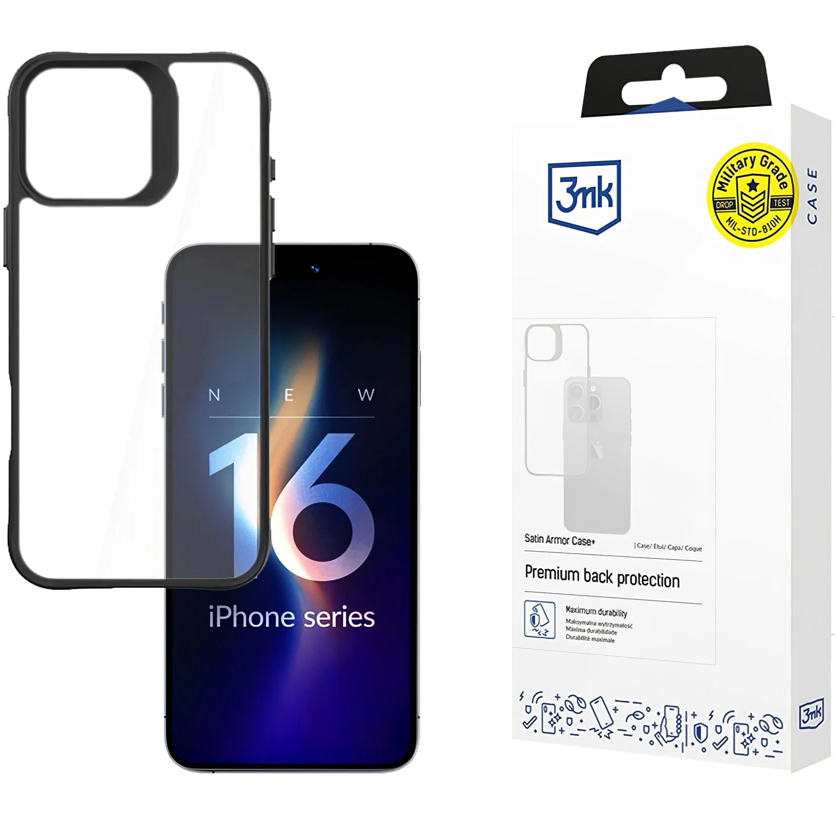 Custodia per Apple iPhone 16 Pro, 3MK, Satin Armor Case+, Trasparente - immagine 1