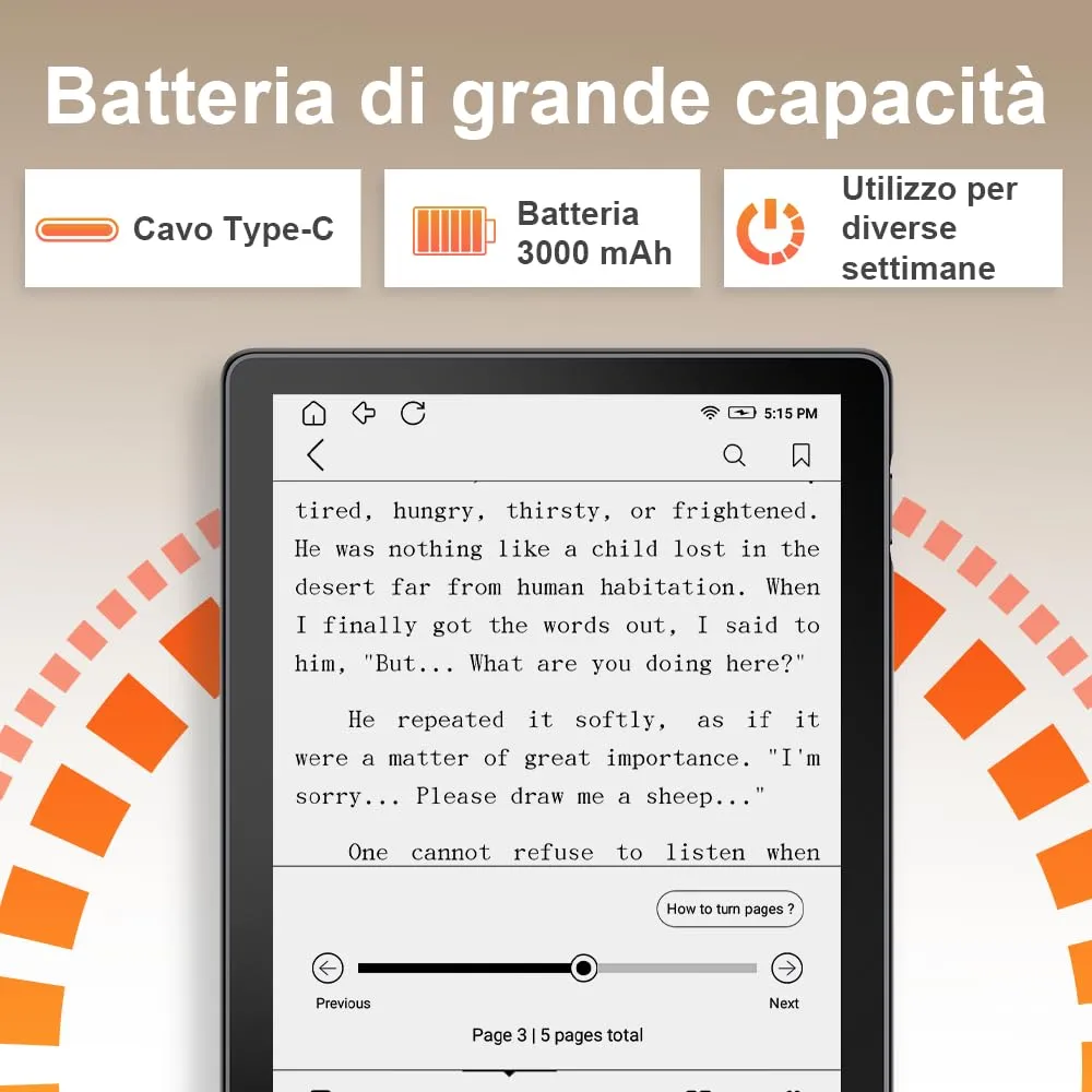 Veidoo - Lettore eBook da 6 pollici con grande schermo E-Ink, 32GB ROM, 758 x 1024, 212 DPI, SMARTlight regolabile, lettore E-book Android, altoparlante integrato, tablet E-Ink con WiFi e cover (Nero) - immagine 3