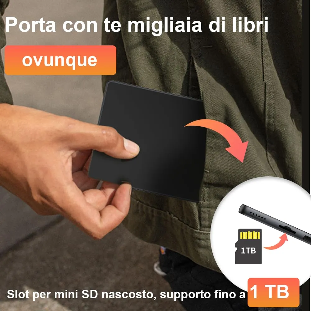 Veidoo - Lettore eBook da 6 pollici con grande schermo E-Ink, 32GB ROM, 758 x 1024, 212 DPI, SMARTlight regolabile, lettore E-book Android, altoparlante integrato, tablet E-Ink con WiFi e cover (Nero) - immagine 5