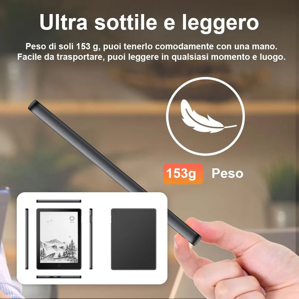 Veidoo - Lettore eBook da 6 pollici con grande schermo E-Ink, 32GB ROM, 758 x 1024, 212 DPI, SMARTlight regolabile, lettore E-book Android, altoparlante integrato, tablet E-Ink con WiFi e cover (Nero) - immagine 6