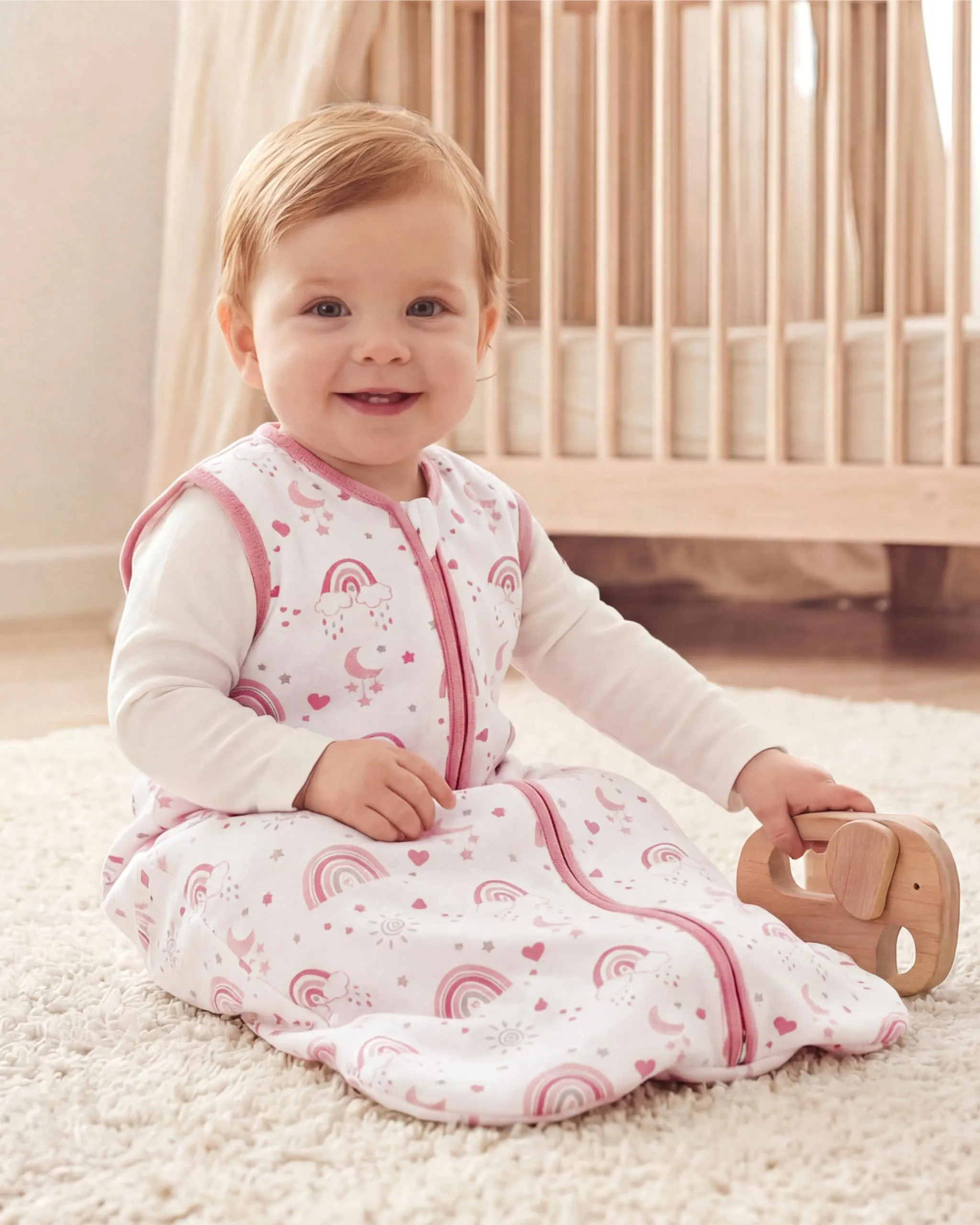FIEMOL Sacco nanna 12-18 mesi 0,5 Tog Coperte indossabili in cotone, 3 pacchetti sacco nanna estivo traspirante per neonato 76-89cm Arcobaleno Rosa - immagine 2