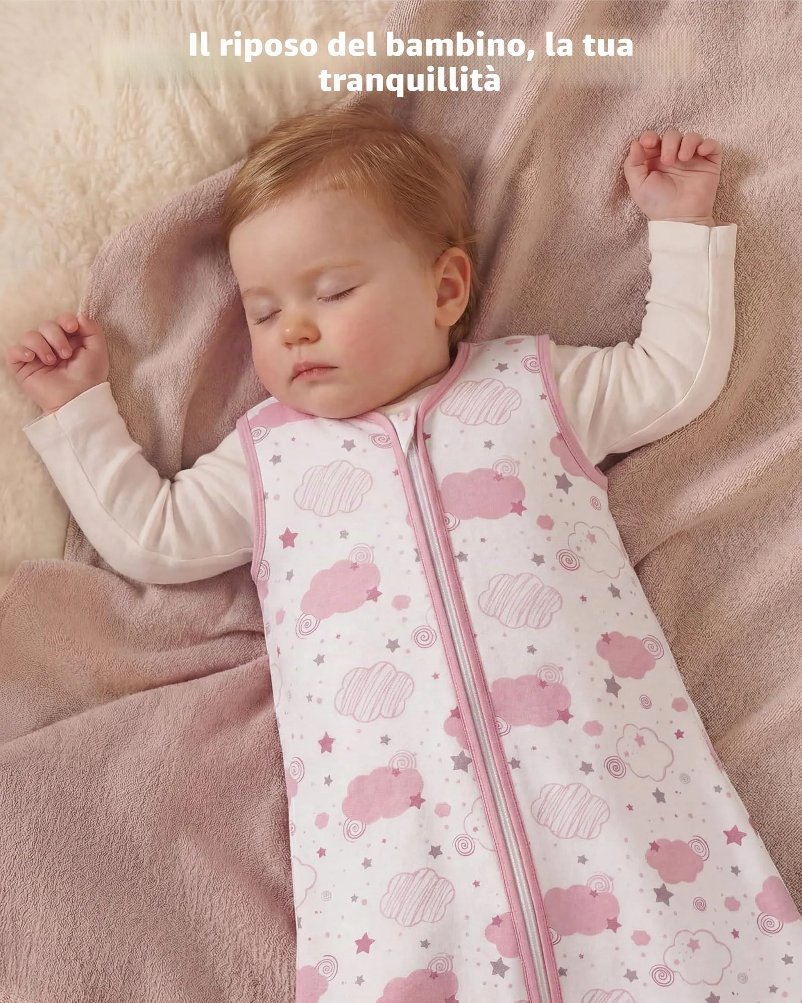FIEMOL Sacco nanna 12-18 mesi 0,5 Tog Coperte indossabili in cotone, 3 pacchetti sacco nanna estivo traspirante per neonato 76-89cm Arcobaleno Rosa - immagine 6