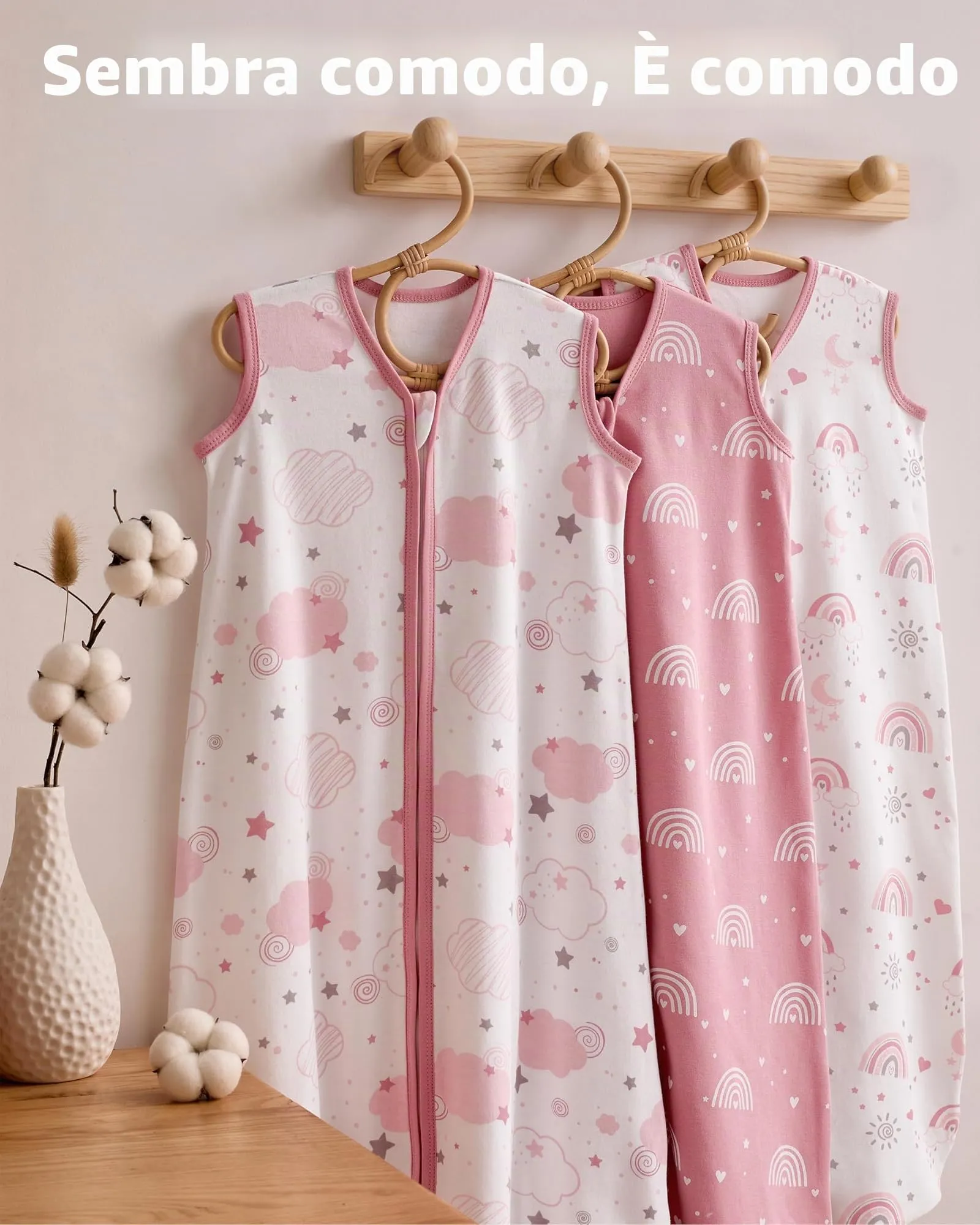 FIEMOL Sacco nanna 12-18 mesi 0,5 Tog Coperte indossabili in cotone, 3 pacchetti sacco nanna estivo traspirante per neonato 76-89cm Arcobaleno Rosa - immagine 8