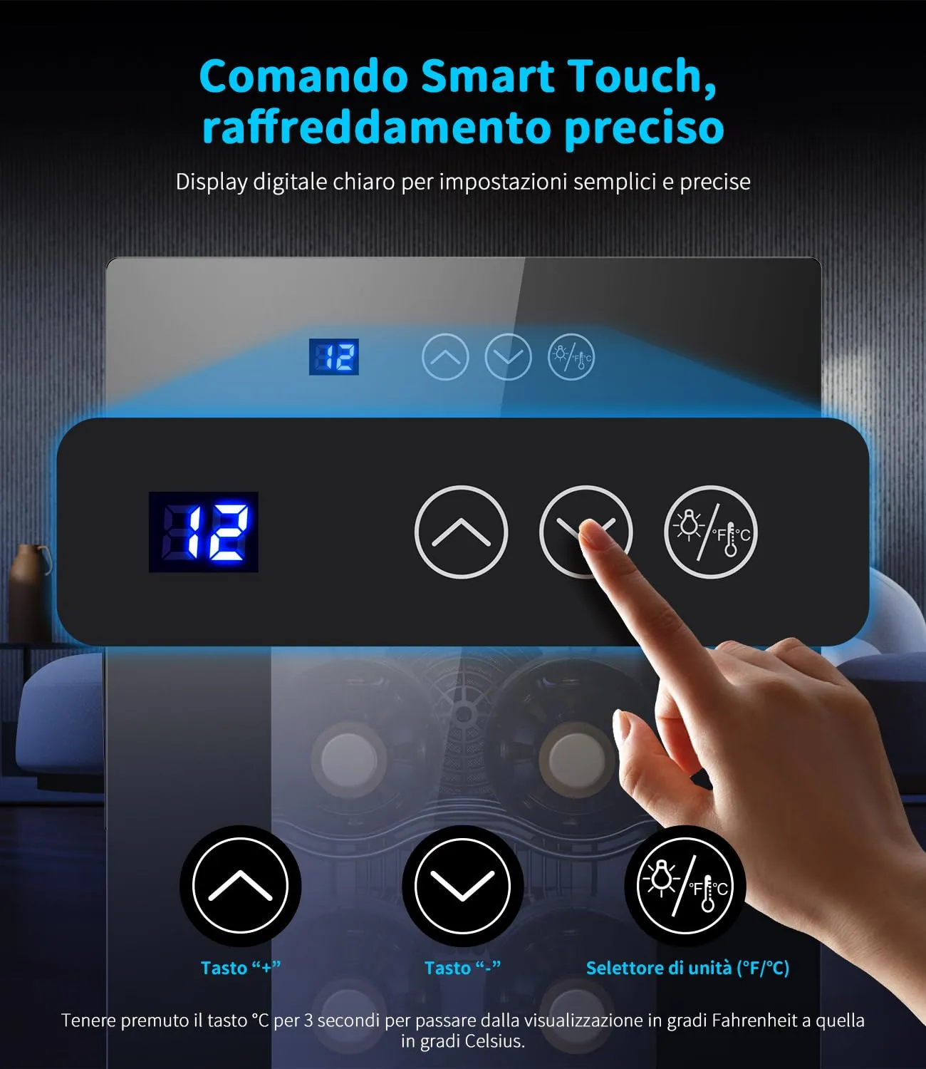 WIE Cantinetta Vino Piccola 6 Bottiglie - Mini Frigo con Porta in Vetro 5-18°C, Frigorifero per Vino con LED, Pannello Touch, 3 Livelli, <42 dB, per Casa, Bar, Camera - immagine 6