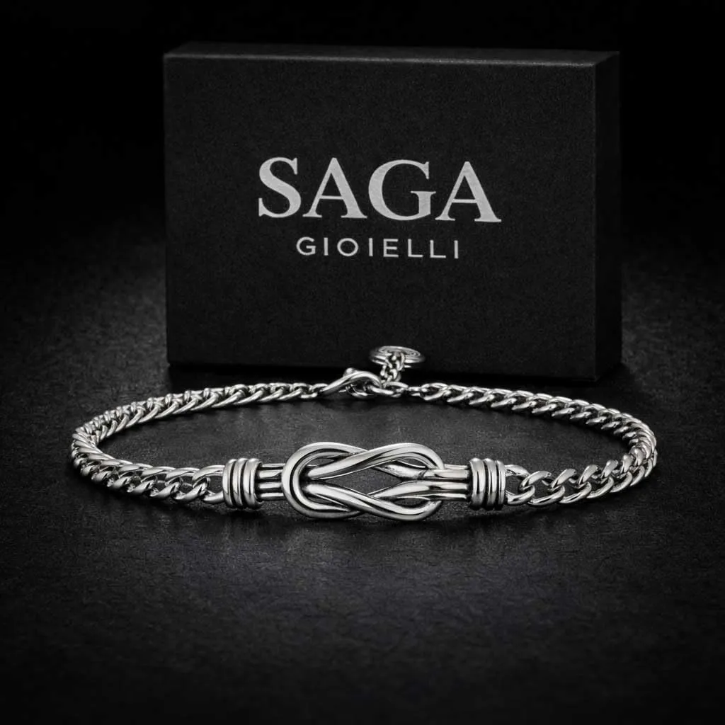 SAGA GIOIELLI® Bracciale Uomo Acciaio con Nodo Centrale, infinito Design – Idea Regalo Festa del Papà, Compleanno, Natale, San Valentino, Anniversario - Confezione regalo inclusa - immagine 7