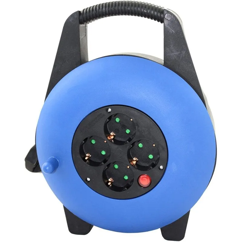 Avvolgicavo per elettronica argento 4 prese Schuko 10 m Blu - immagine 1