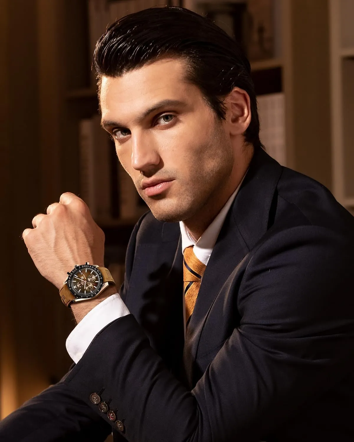 BY BENYAR Orologio Uomo Cronografo Analogico al Quarzo Impermeabile Luminoso Orologi Moda Sportivo Classico Elegante Orologio da Polso Cinturino Pelle Regalo per Uomo - immagine 2