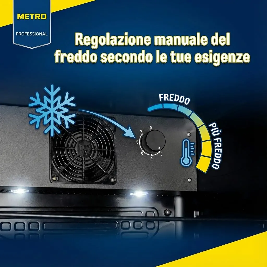 METRO Professional Frigorifero per Bevande GSC4240 con Porta in Vetro, 237 L, 110 W, 220-240 V, Illuminazione a LED, 6 Ripiani Regolabili, con Serratura - immagine 2