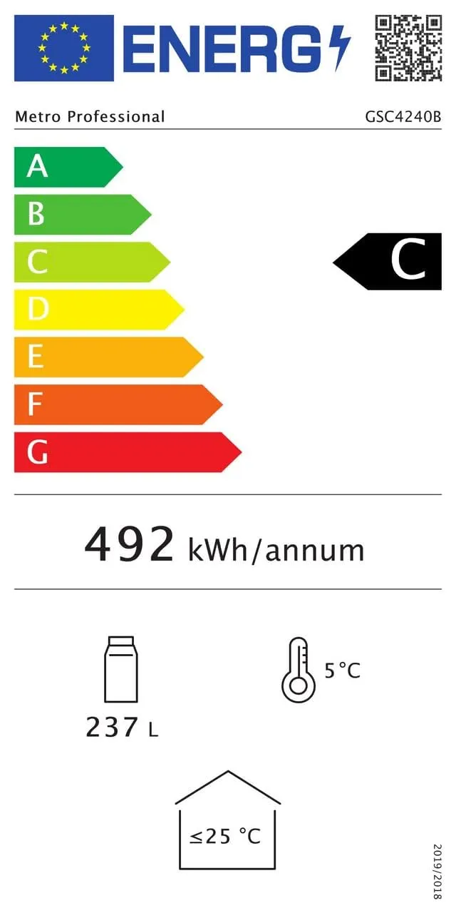 METRO Professional Frigorifero per Bevande GSC4240 con Porta in Vetro, 237 L, 110 W, 220-240 V, Illuminazione a LED, 6 Ripiani Regolabili, con Serratura - immagine 13