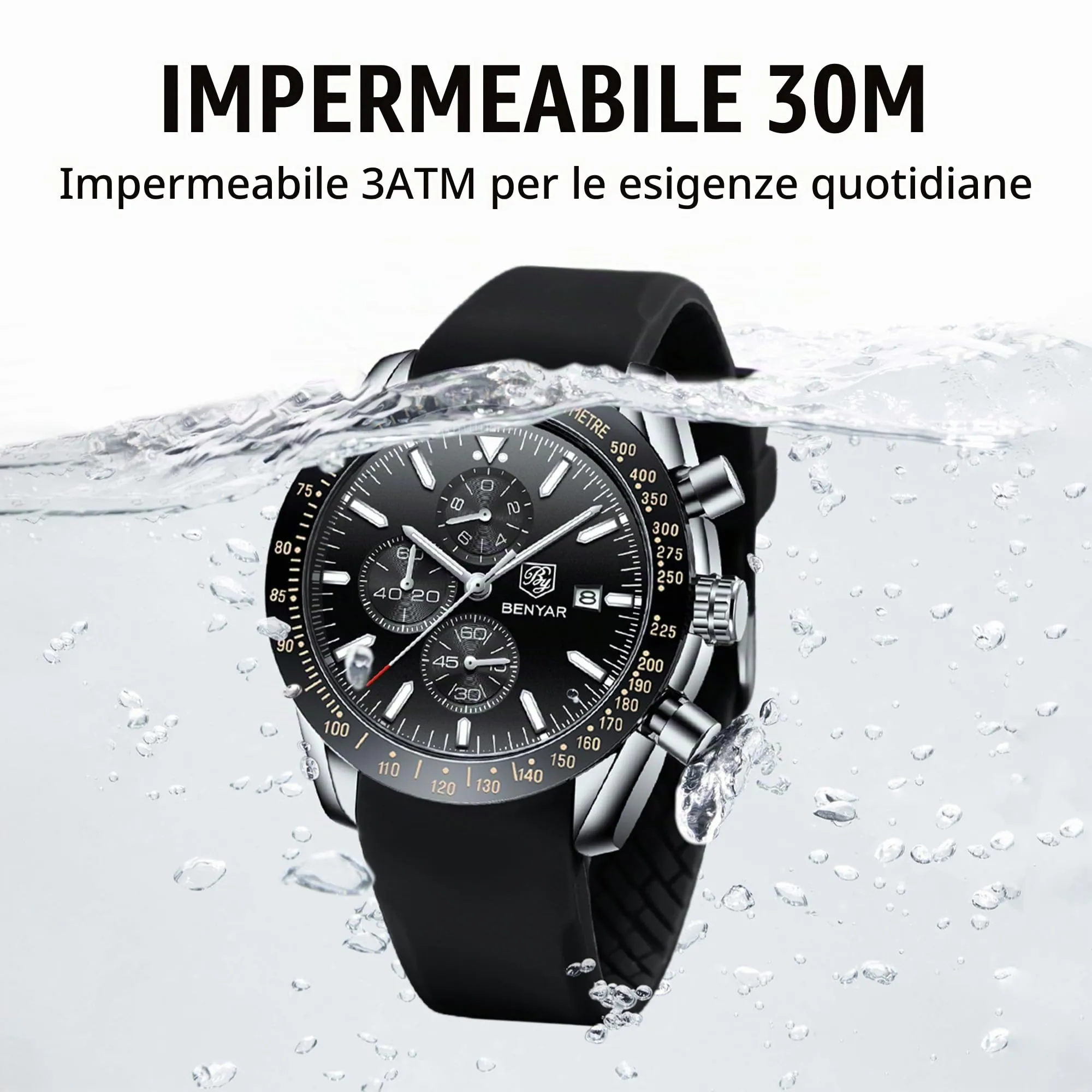 BENYAR BY Orologio Uomo Cronografo Analogico al Quarzo Impermeabile Luminoso Orologi Moda Sportivo Regalo per Uomo - immagine 5