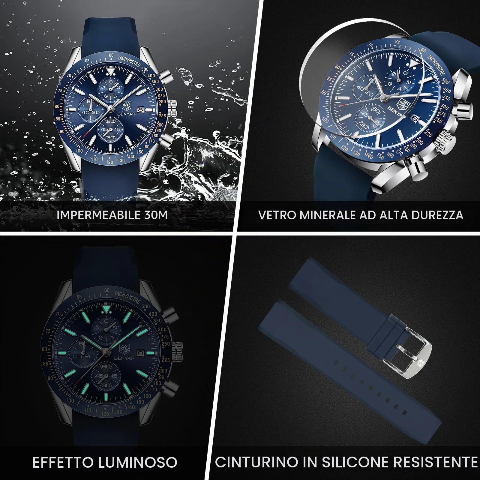 BENYAR BY Orologio Uomo Cronografo Analogico al Quarzo Impermeabile Luminoso Orologi Moda Sportivo Regalo per Uomo - immagine 4