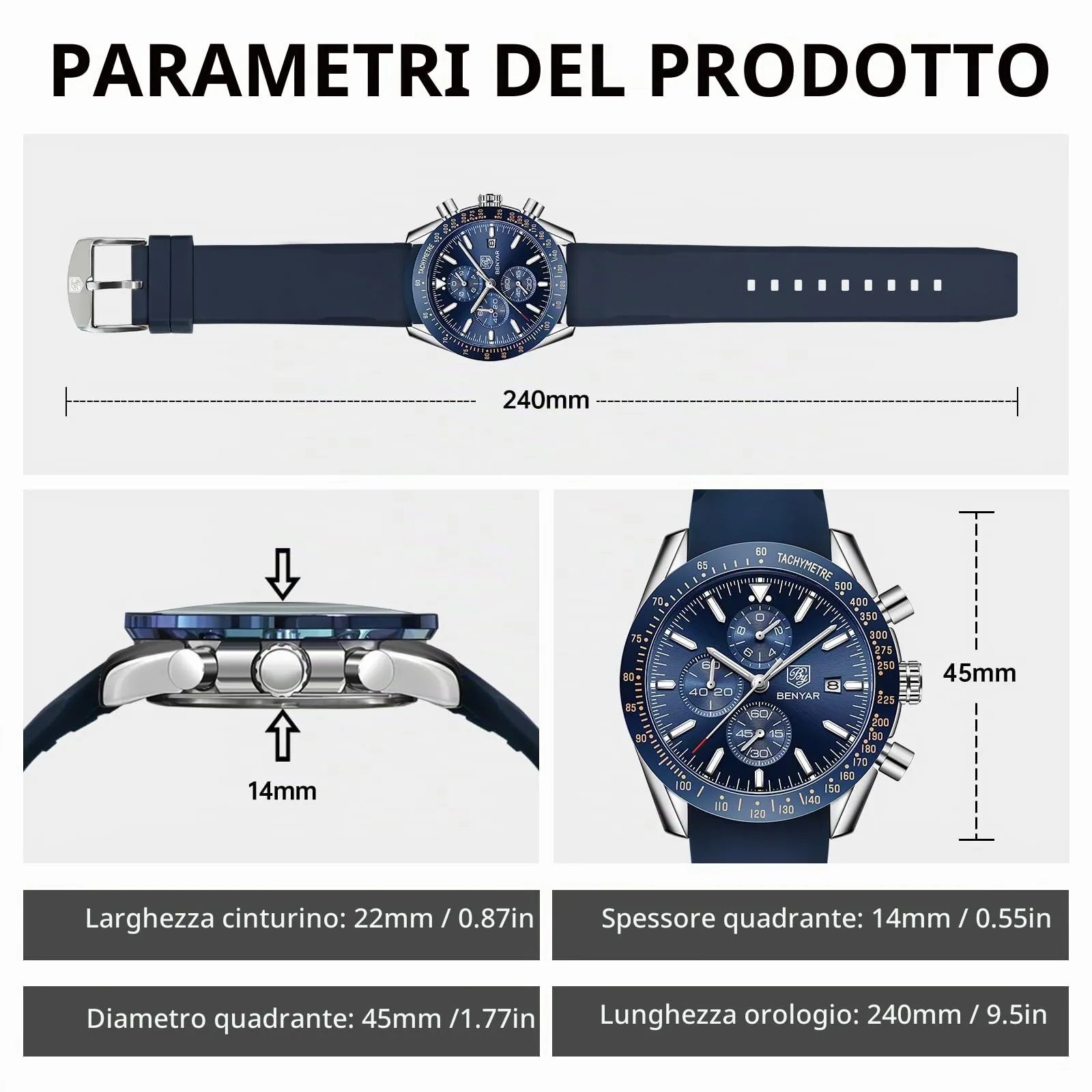 BENYAR BY Orologio Uomo Cronografo Analogico al Quarzo Impermeabile Luminoso Orologi Moda Sportivo Regalo per Uomo - immagine 6