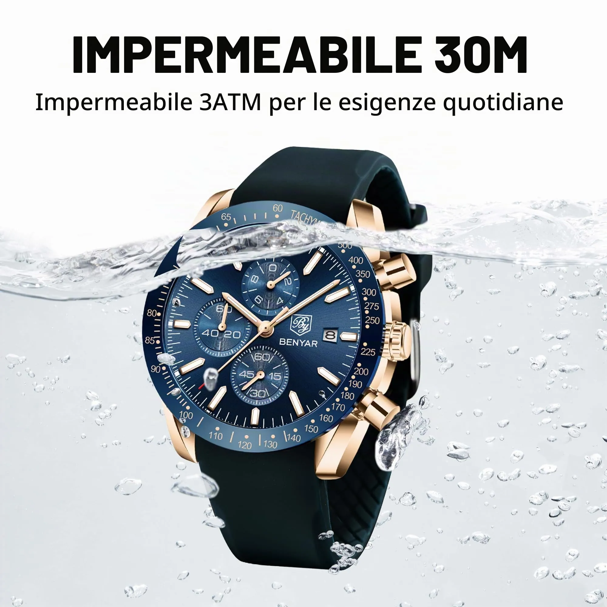 BENYAR BY Orologio Uomo Cronografo Analogico al Quarzo Impermeabile Luminoso Orologi Moda Sportivo Regalo per Uomo - immagine 6