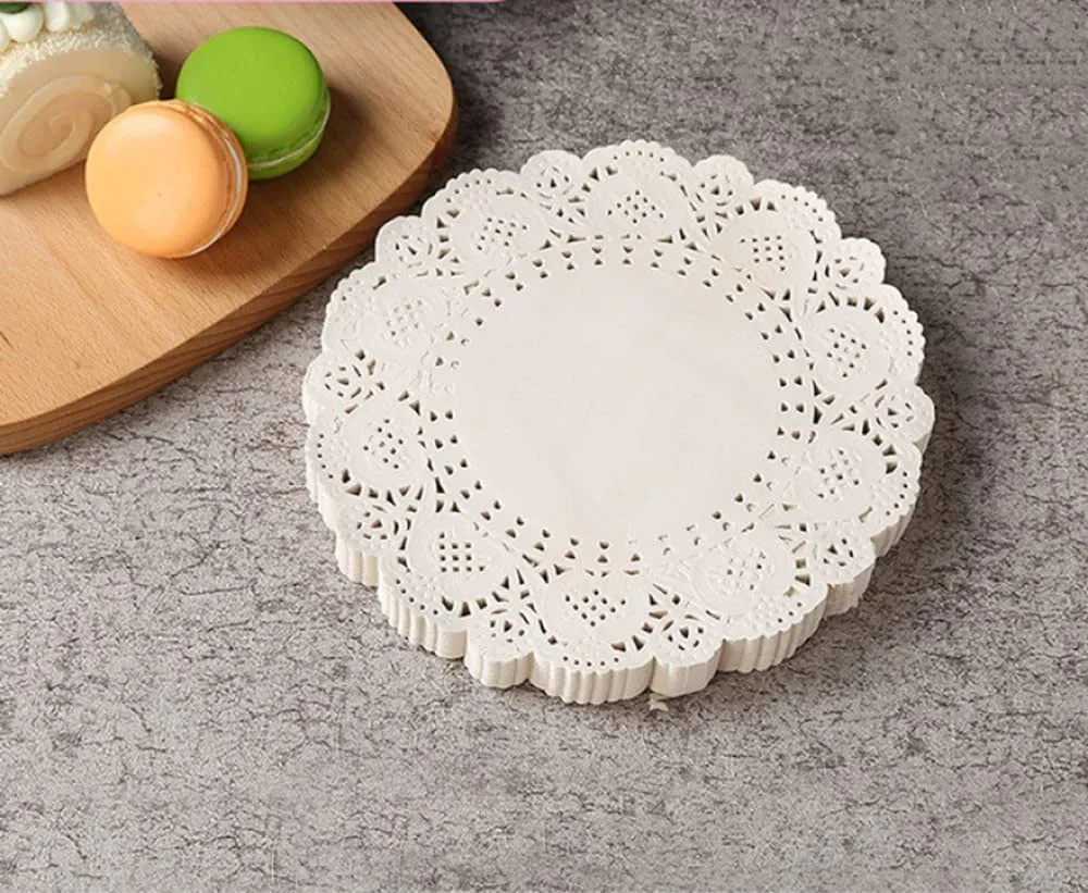 100 pezzi Centrini usa e getta in pizzo bianco, Centrini di Carta Rotondo da 3,5 pollici carta per stuoia per torte per matrimoni, compleanni, torte, dessert, articoli per la tavola - immagine 5