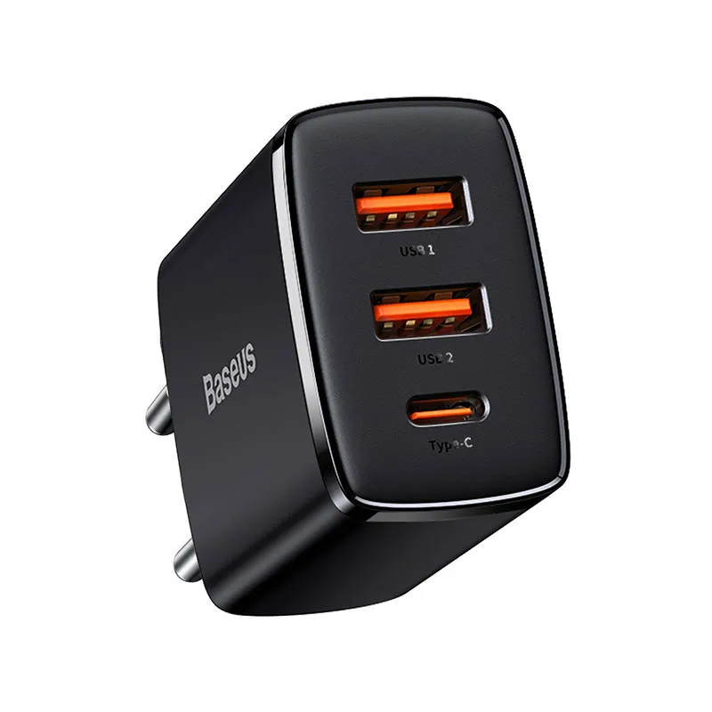 Caricabatterie Rete Baseus Compact, 30W, 3A, 1 x USB-C - 2 x USB-A, Nero CCXJ-E01 - immagine 1