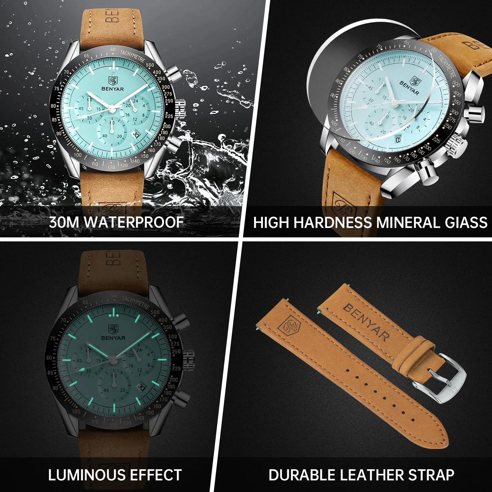 BENYAR BY Orologio Uomo Cronografo Analogico al Quarzo Impermeabile Luminoso Orologi Moda Sportivo Regalo per Uomo - immagine 4