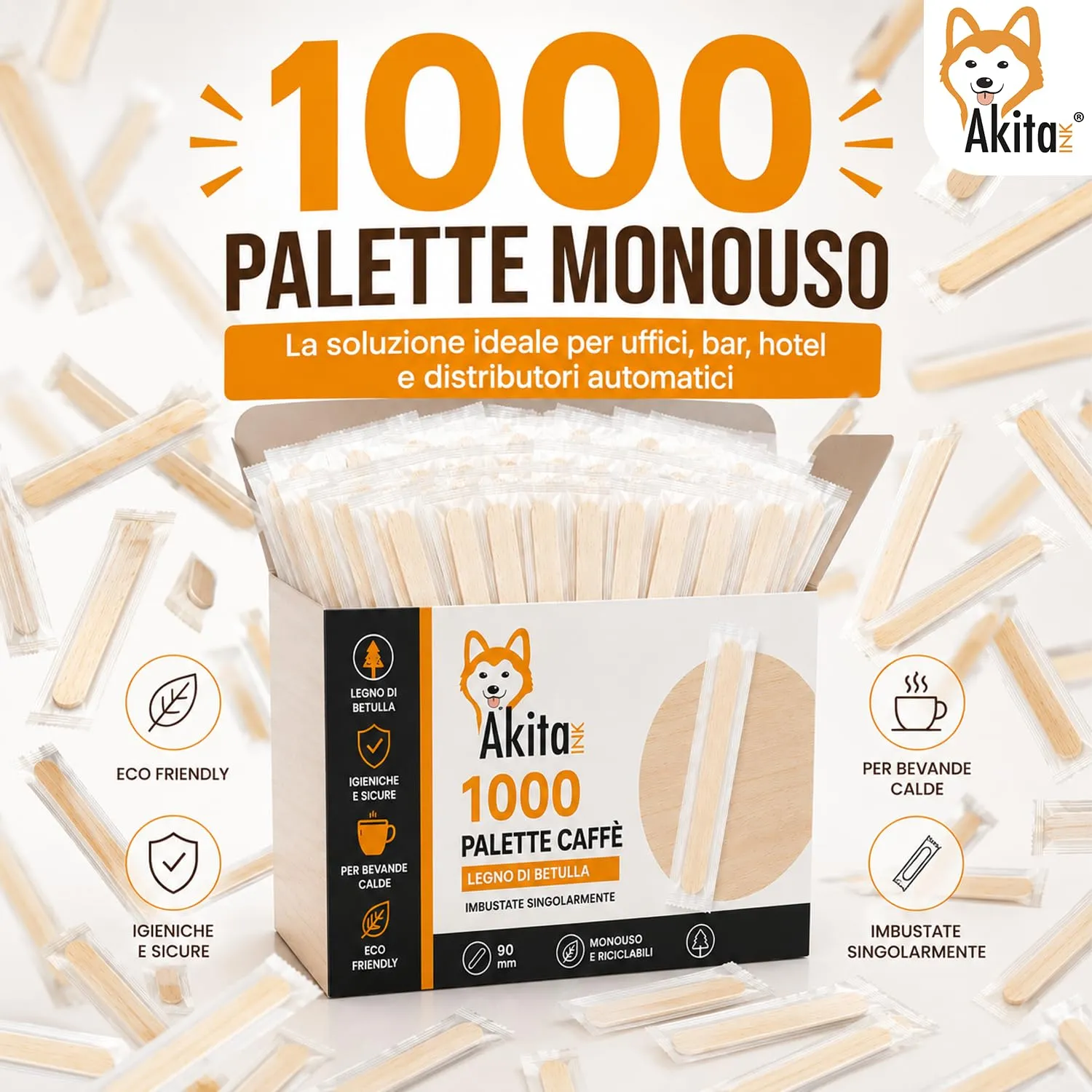 1000 Palette caffè monouso confezionate singolarmente, palettine in legno biodegradabili, compostabili e resistenti al calore, per Girare Zucchero Bevande e Caffe nei Bicchierini (1000 IMBUSTATE) - immagine 6