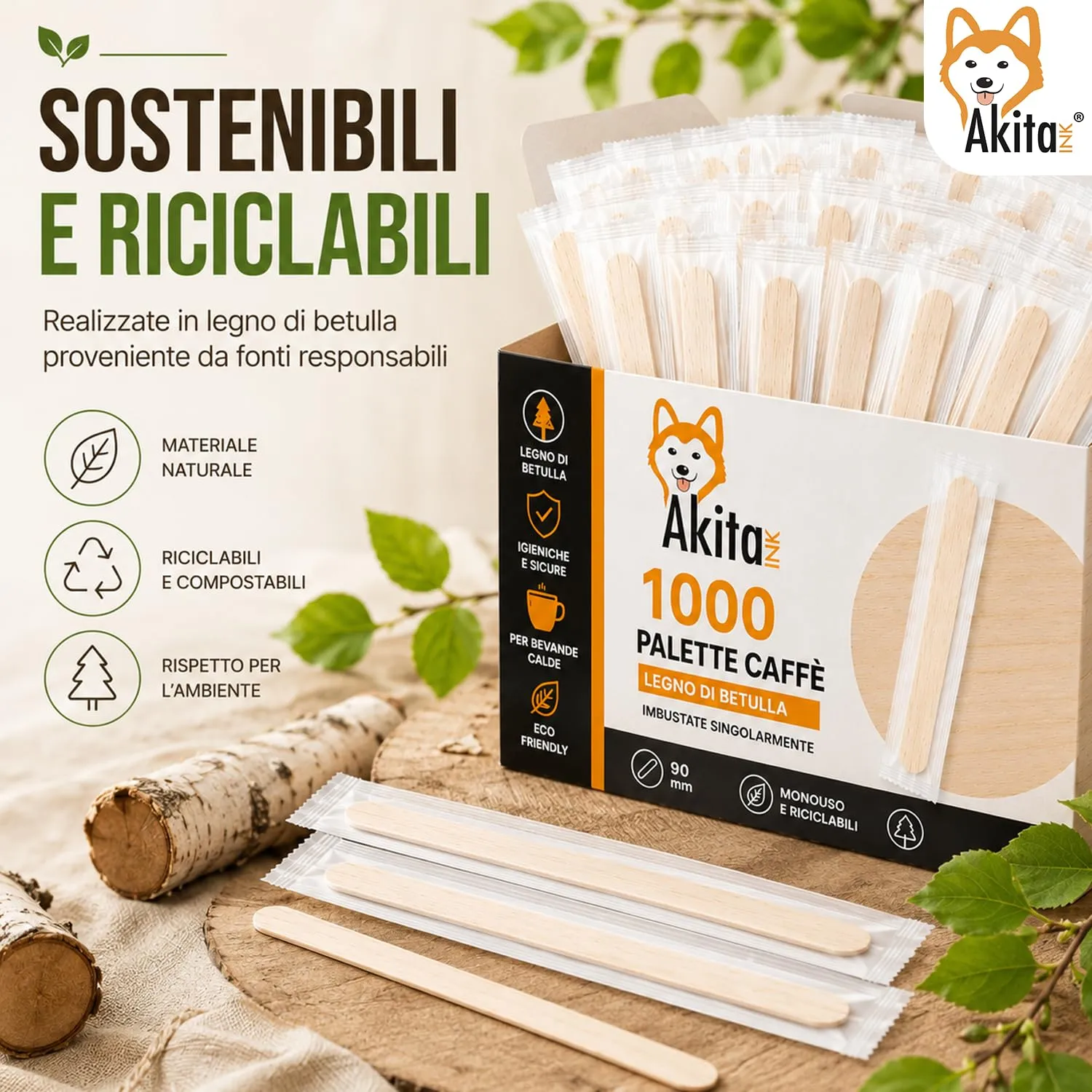 1000 Palette caffè monouso confezionate singolarmente, palettine in legno biodegradabili, compostabili e resistenti al calore, per Girare Zucchero Bevande e Caffe nei Bicchierini (1000 IMBUSTATE) - immagine 7