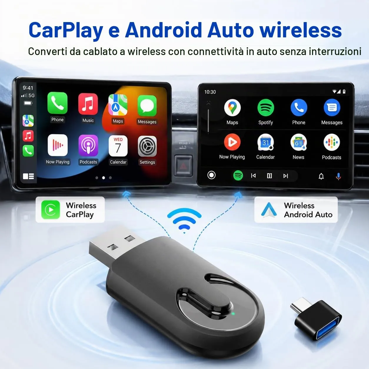 Sunweyer Plug & Play Wireless CarPlay Adattatore Support Factory Wired CarPlay a Wireless Caplay Dongle Convertire Auto,compatibile per il telefono Apple - immagine 2