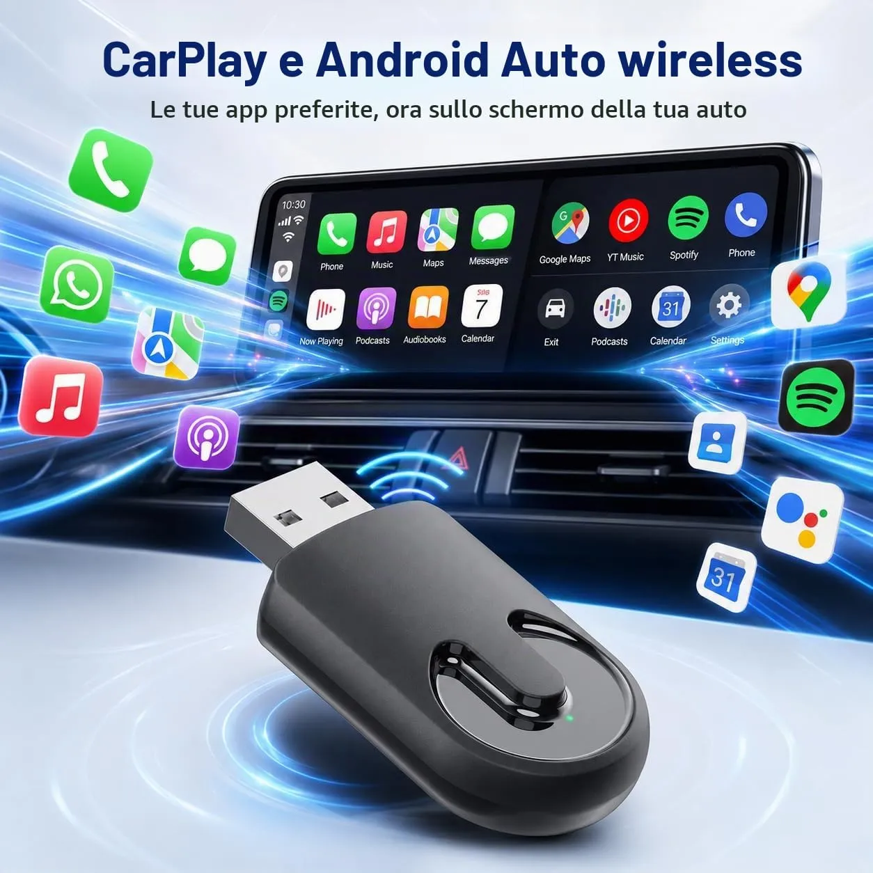 Sunweyer Plug & Play Wireless CarPlay Adattatore Support Factory Wired CarPlay a Wireless Caplay Dongle Convertire Auto,compatibile per il telefono Apple - immagine 3