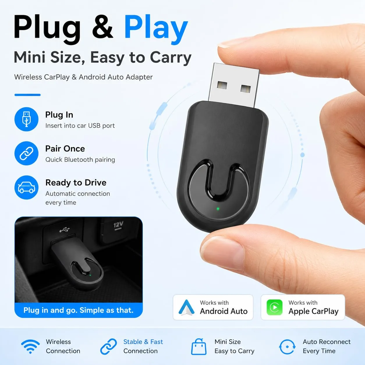 Sunweyer Plug & Play Wireless CarPlay Adattatore Support Factory Wired CarPlay a Wireless Caplay Dongle Convertire Auto,compatibile per il telefono Apple - immagine 4