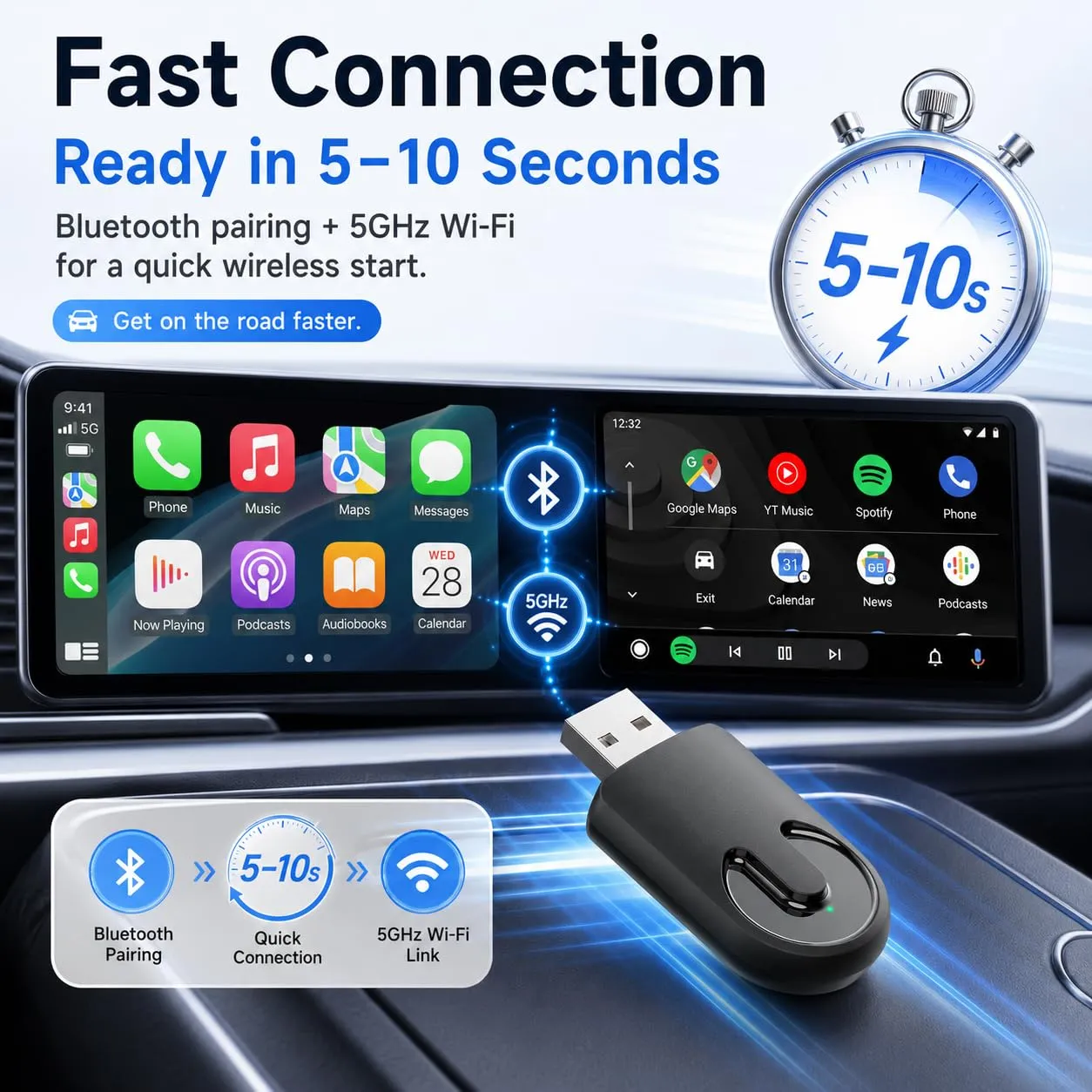 Sunweyer Plug & Play Wireless CarPlay Adattatore Support Factory Wired CarPlay a Wireless Caplay Dongle Convertire Auto,compatibile per il telefono Apple - immagine 6