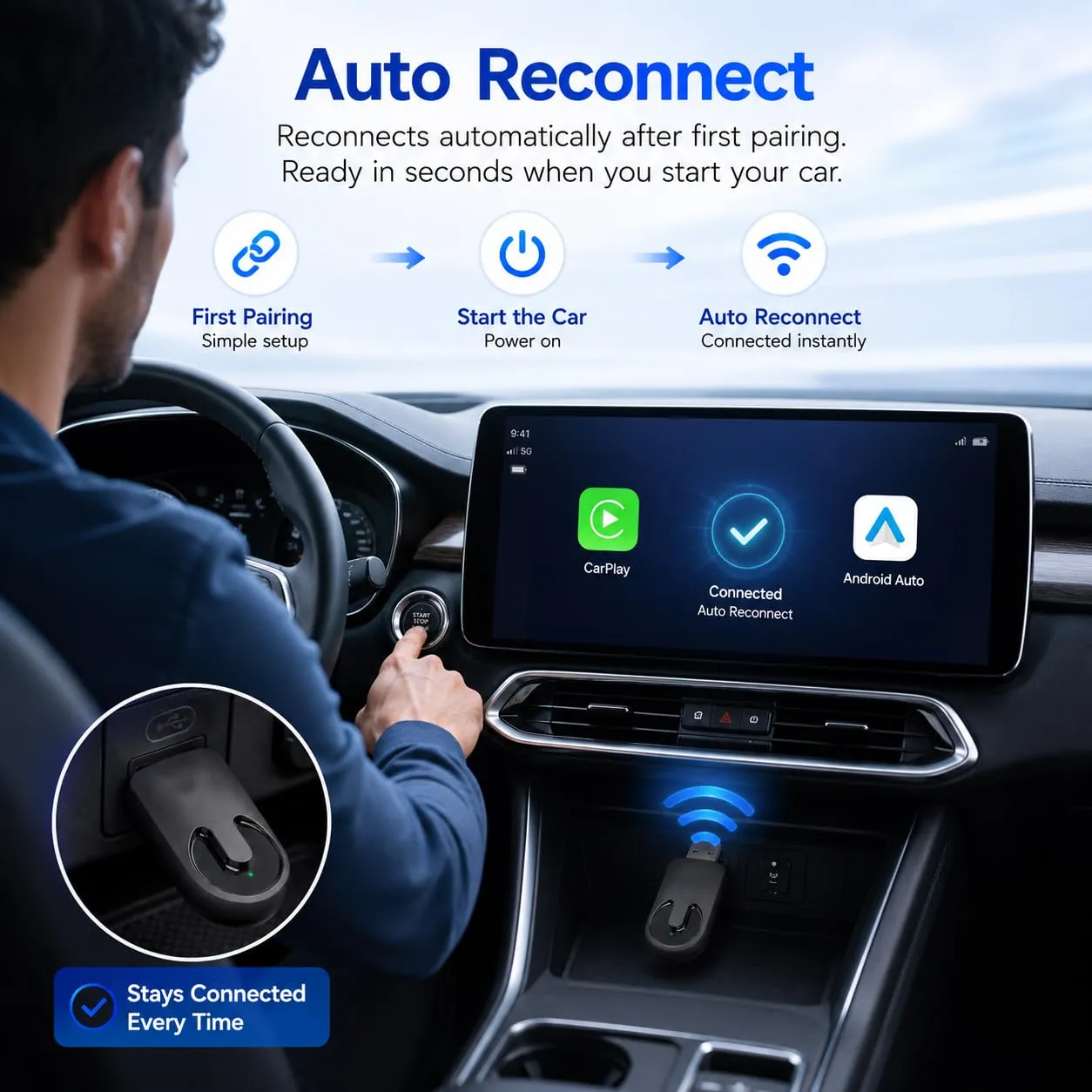Sunweyer Plug & Play Wireless CarPlay Adattatore Support Factory Wired CarPlay a Wireless Caplay Dongle Convertire Auto,compatibile per il telefono Apple - immagine 7