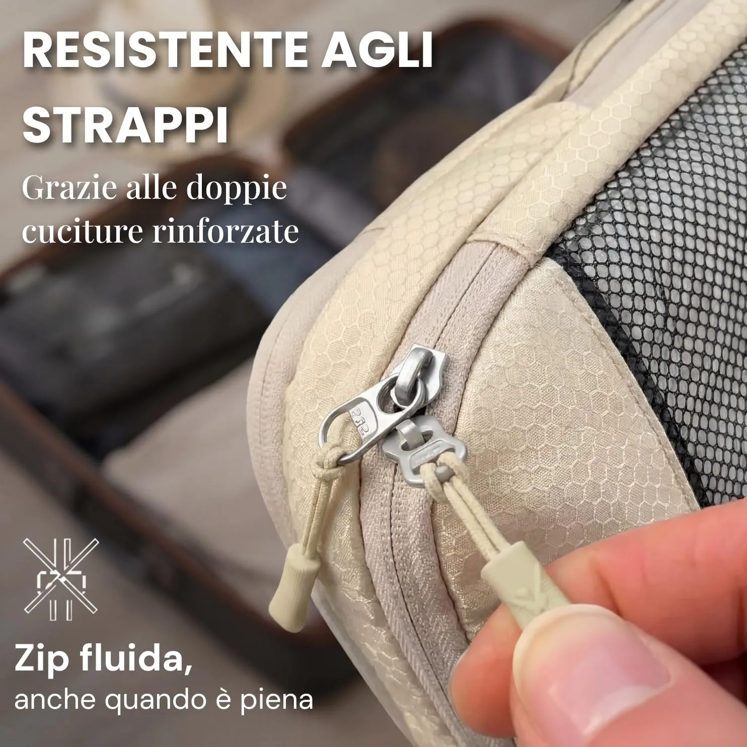 LOONARA Sacchetti compressibili per valigie e zaini [7 pezzi] - Cubi compressibili, organizer da viaggio, borse da viaggio, accessori per campeggio ed escursionismo (Desert Whisper - Beige) - immagine 3