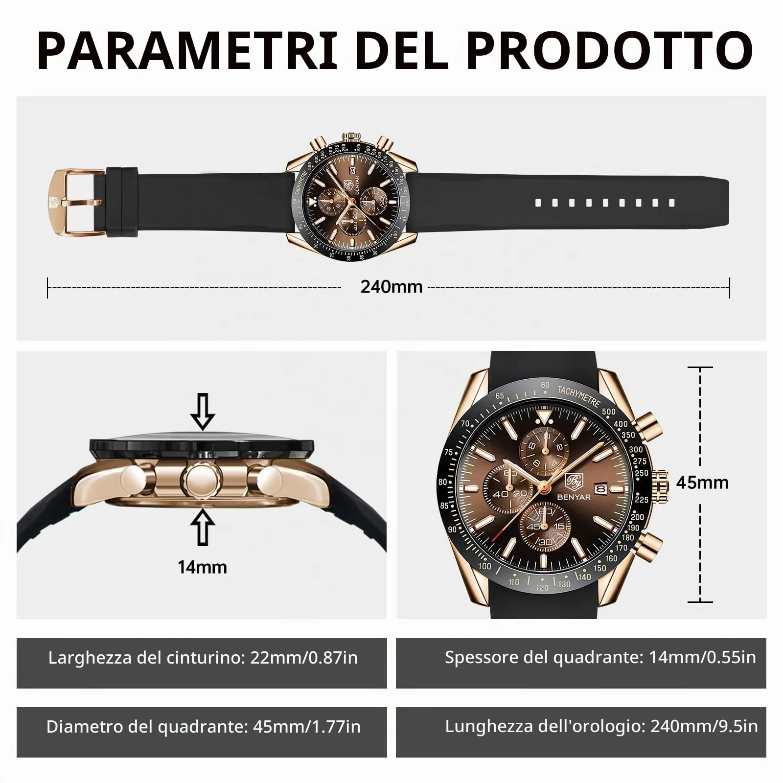 BENYAR BY Orologio Uomo Cronografo Analogico al Quarzo Impermeabile Luminoso Orologi Moda Sportivo Regalo per Uomo - immagine 6