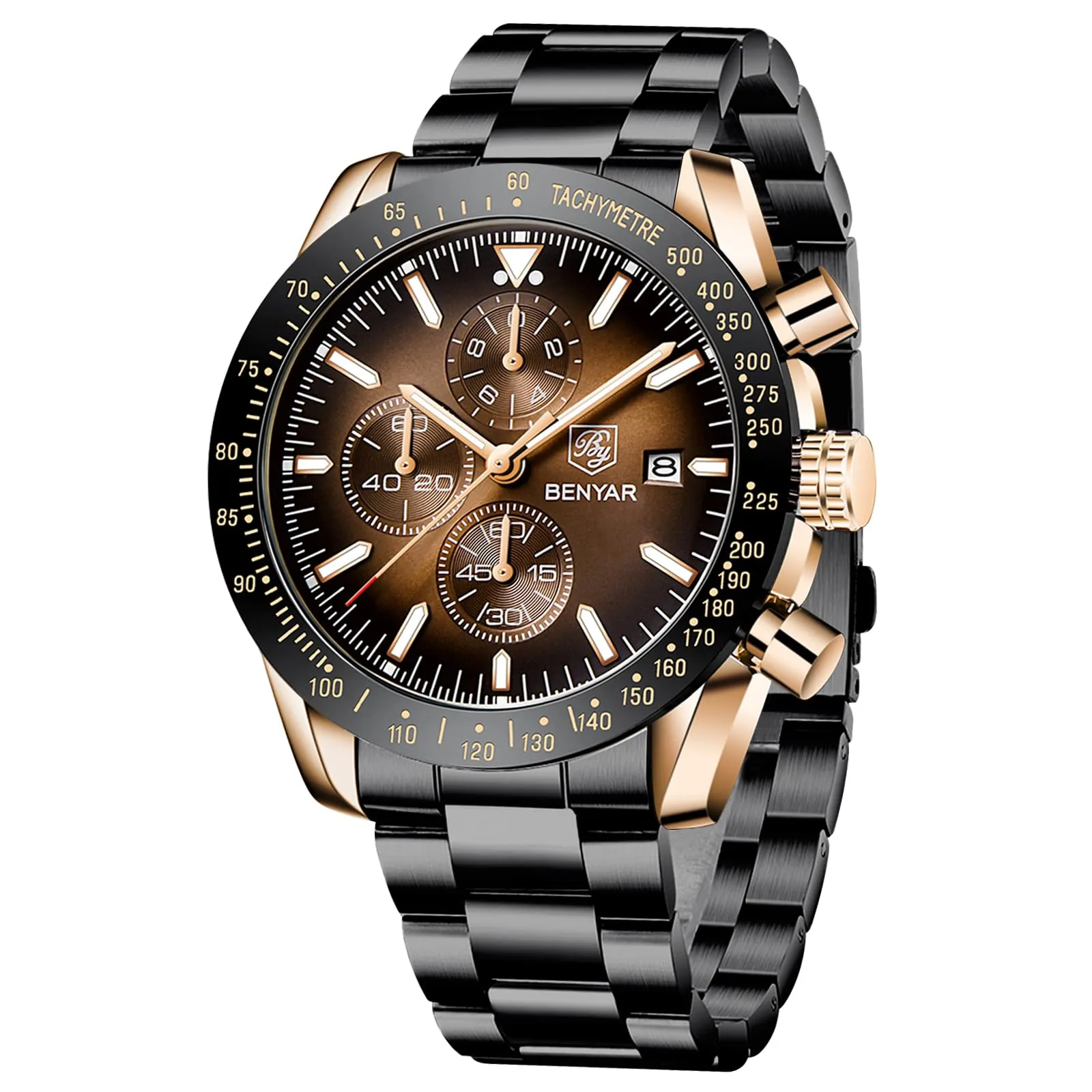 BENYAR BY Orologio Uomo Cronografo Analogico al Quarzo Impermeabile Orologi Elegante Moda Sportivo Classico Acciaio Orologio da Polso Regalo per Uomo - immagine 1