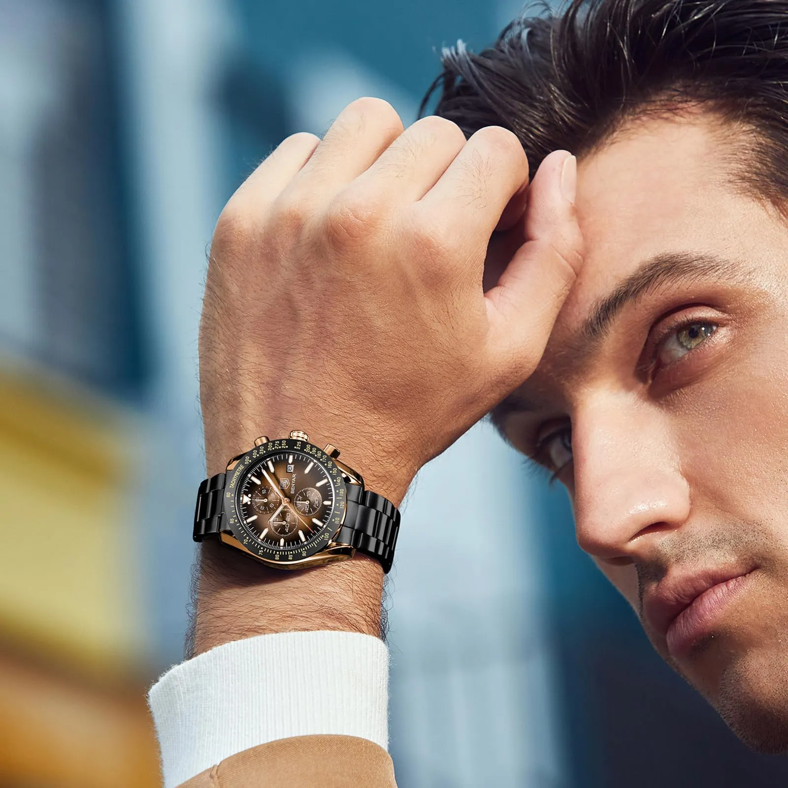 BENYAR BY Orologio Uomo Cronografo Analogico al Quarzo Impermeabile Orologi Elegante Moda Sportivo Classico Acciaio Orologio da Polso Regalo per Uomo - immagine 2