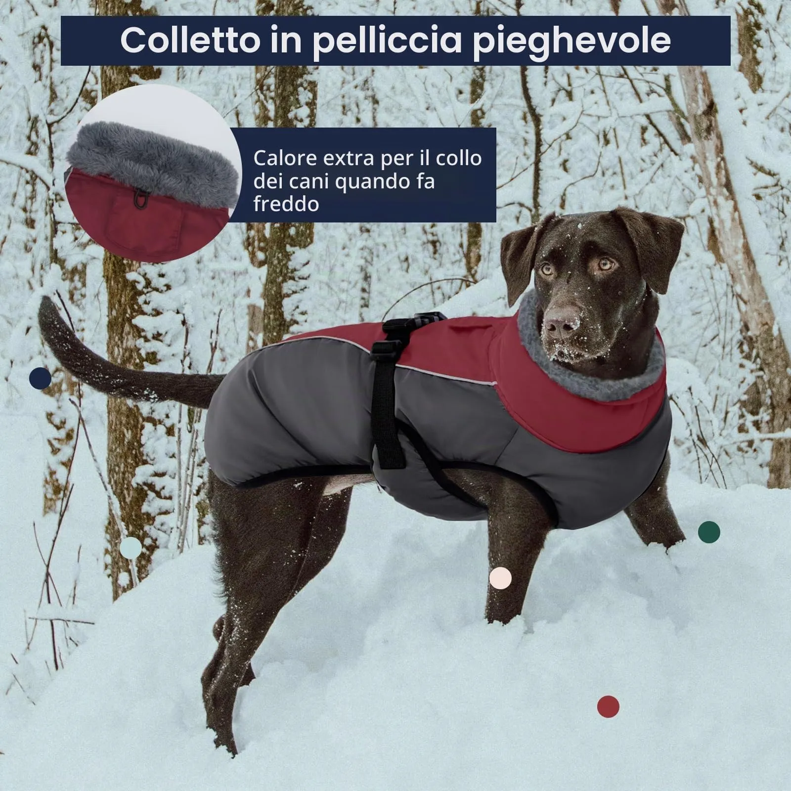 IECOii Giacca invernale in pile a collo alto per cani di taglia piccola e grande - immagine 6