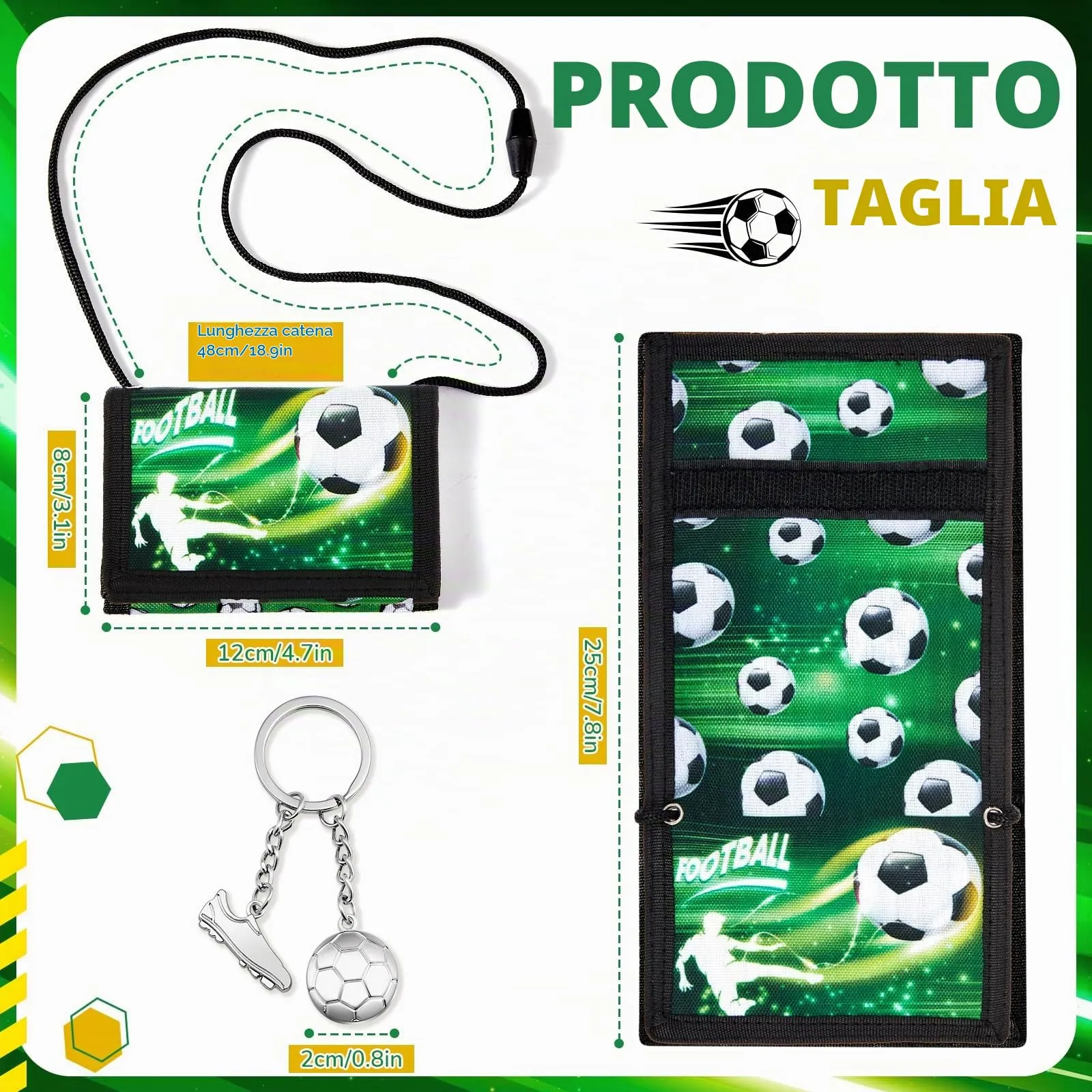 Hestya Portafoglio per Bambini e Ragazzi Portafoglio da Collo a Tre Scomparti con Diverse Fantasie Portamonete da Viaggio con Cordino e Portachiavi Regalo di Compleanno(Football) - immagine 2