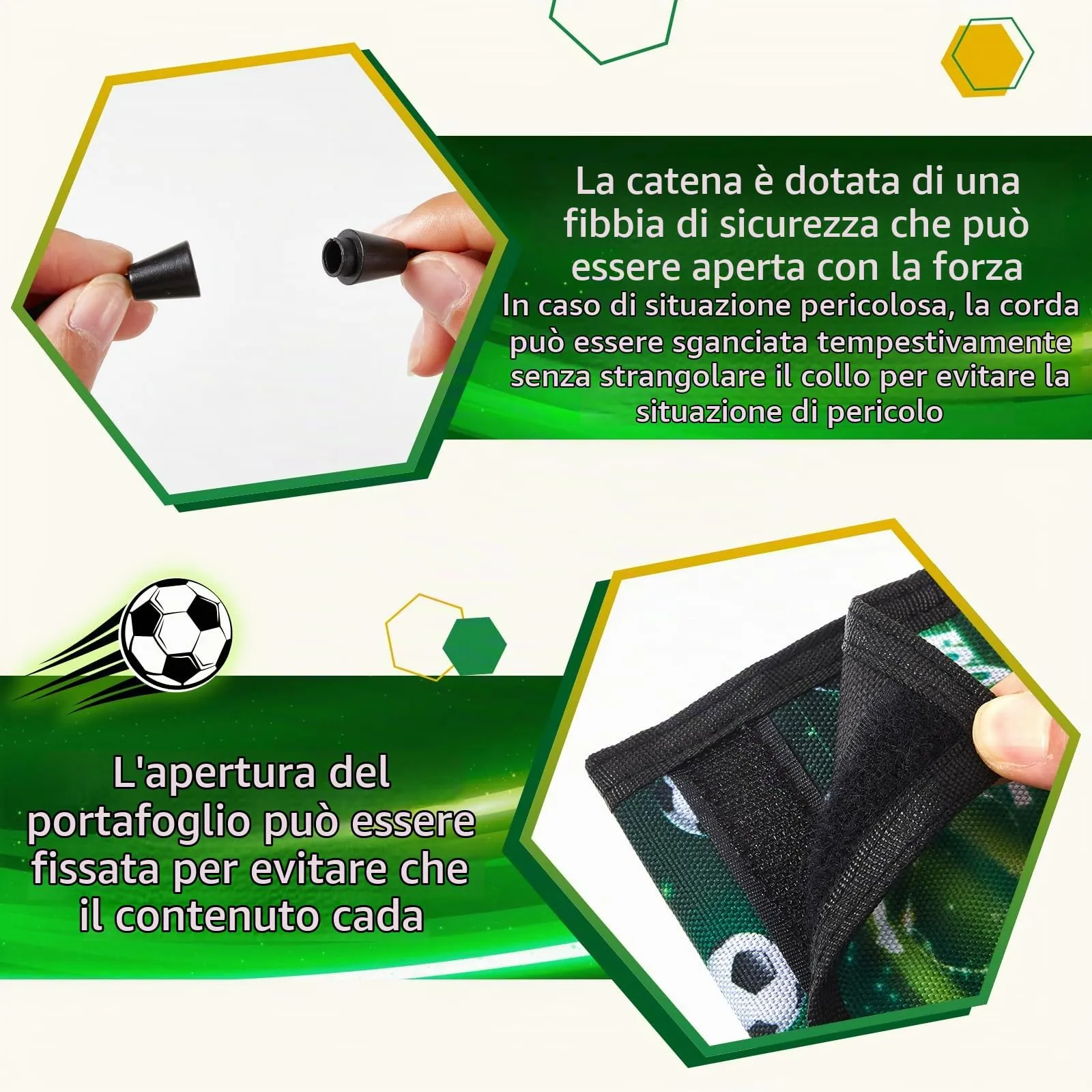 Hestya Portafoglio per Bambini e Ragazzi Portafoglio da Collo a Tre Scomparti con Diverse Fantasie Portamonete da Viaggio con Cordino e Portachiavi Regalo di Compleanno(Football) - immagine 4