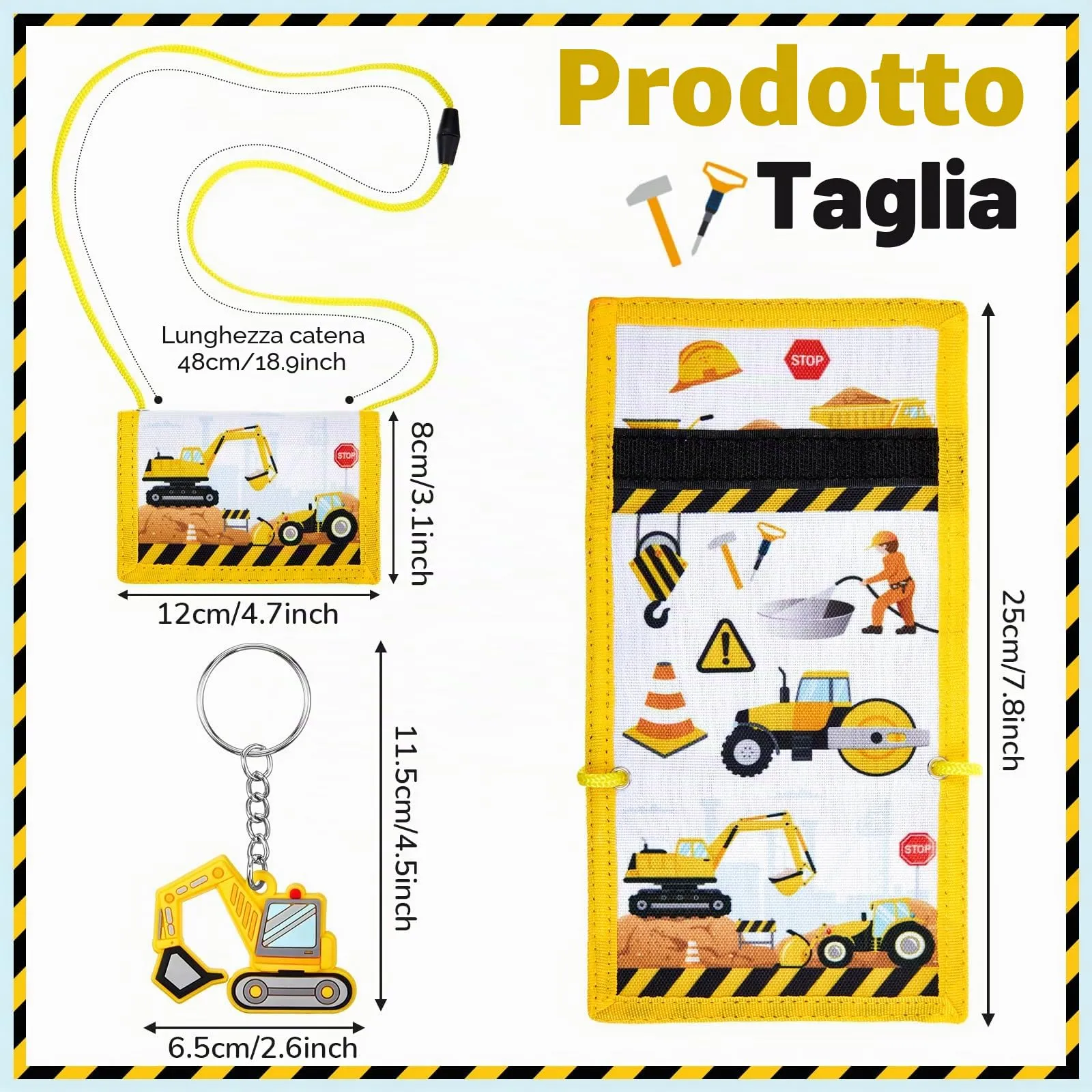 Hestya Portafoglio per Bambini e Ragazzi Portafoglio da Collo a Tre Scomparti con Diverse Fantasie Portamonete da Viaggio con Cordino e Portachiavi Regalo di Compleanno(Escavatore da Cantiere) - immagine 2