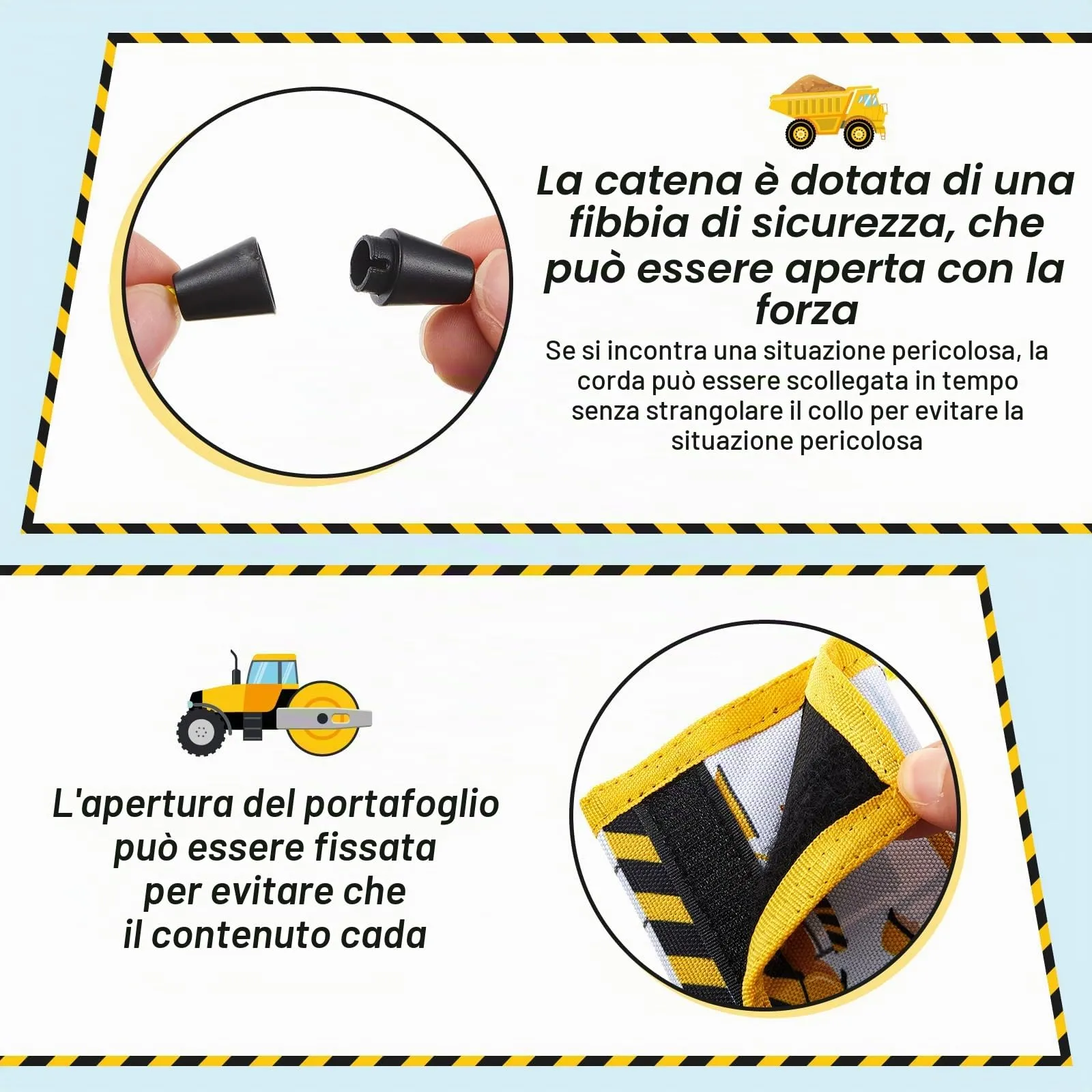 Hestya Portafoglio per Bambini e Ragazzi Portafoglio da Collo a Tre Scomparti con Diverse Fantasie Portamonete da Viaggio con Cordino e Portachiavi Regalo di Compleanno(Escavatore da Cantiere) - immagine 4