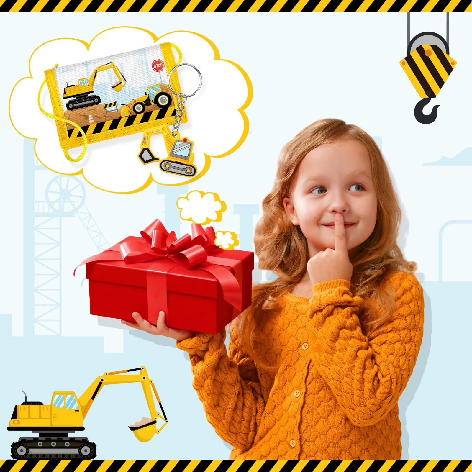 Hestya Portafoglio per Bambini e Ragazzi Portafoglio da Collo a Tre Scomparti con Diverse Fantasie Portamonete da Viaggio con Cordino e Portachiavi Regalo di Compleanno(Escavatore da Cantiere) - immagine 7