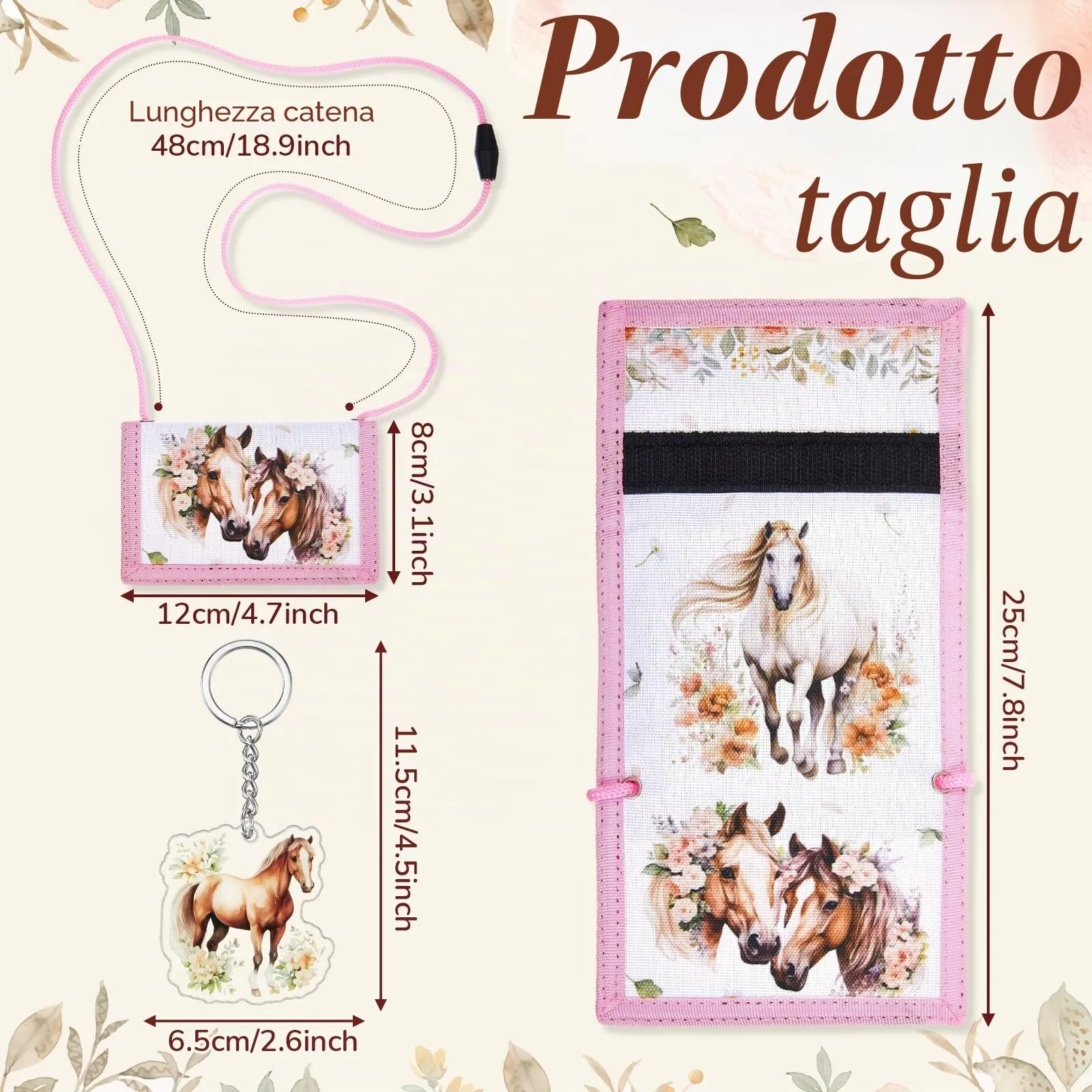 Hestya Portafoglio per Bambini e Ragazzi Portafoglio da Collo a Tre Scomparti con Diverse Fantasie Portamonete da Viaggio con Cordino e Portachiavi Regalo di Compleanno(Cavallo) - immagine 2