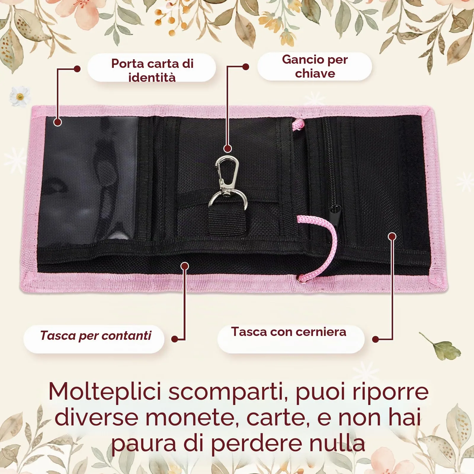 Hestya Portafoglio per Bambini e Ragazzi Portafoglio da Collo a Tre Scomparti con Diverse Fantasie Portamonete da Viaggio con Cordino e Portachiavi Regalo di Compleanno(Cavallo) - immagine 4